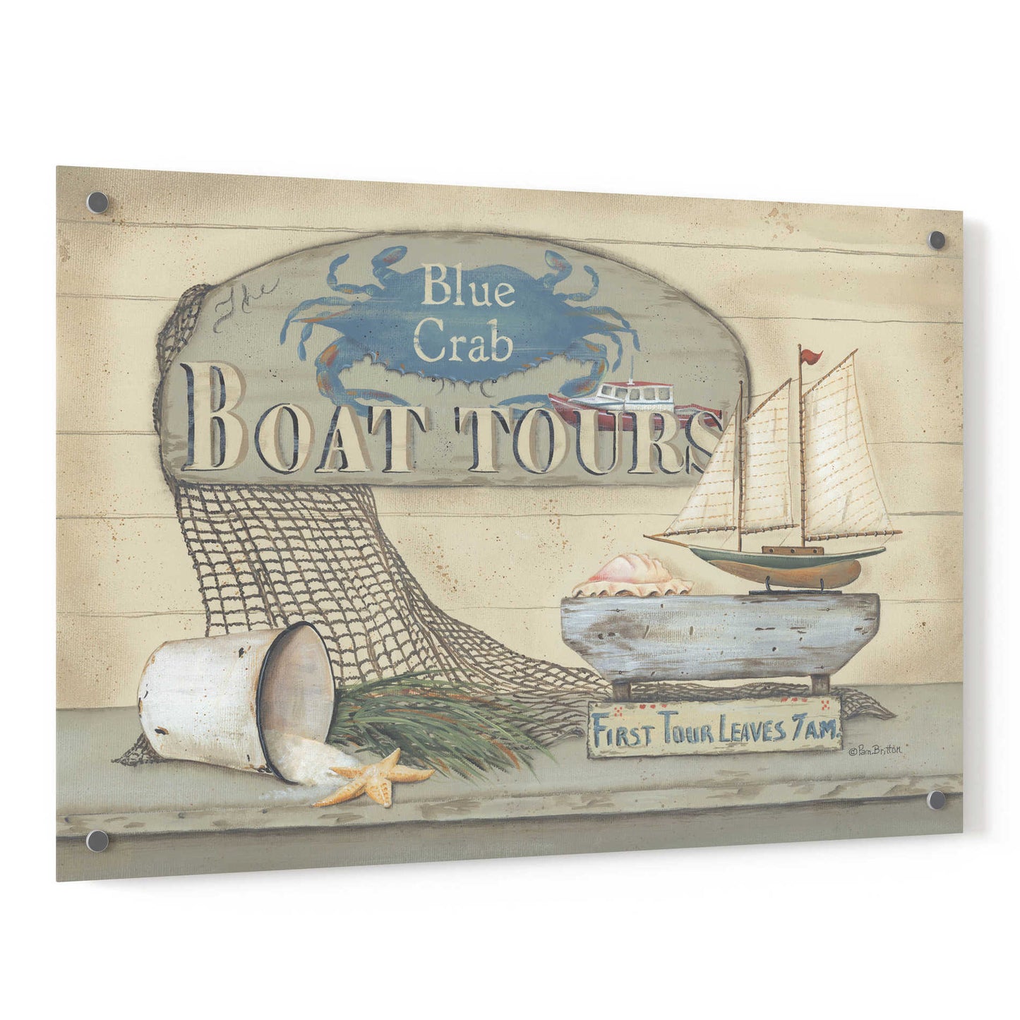 Epic Art 'Blue Crab Boat Tours' by Pam Britton, Acrylic Glass Wall Art,36x24