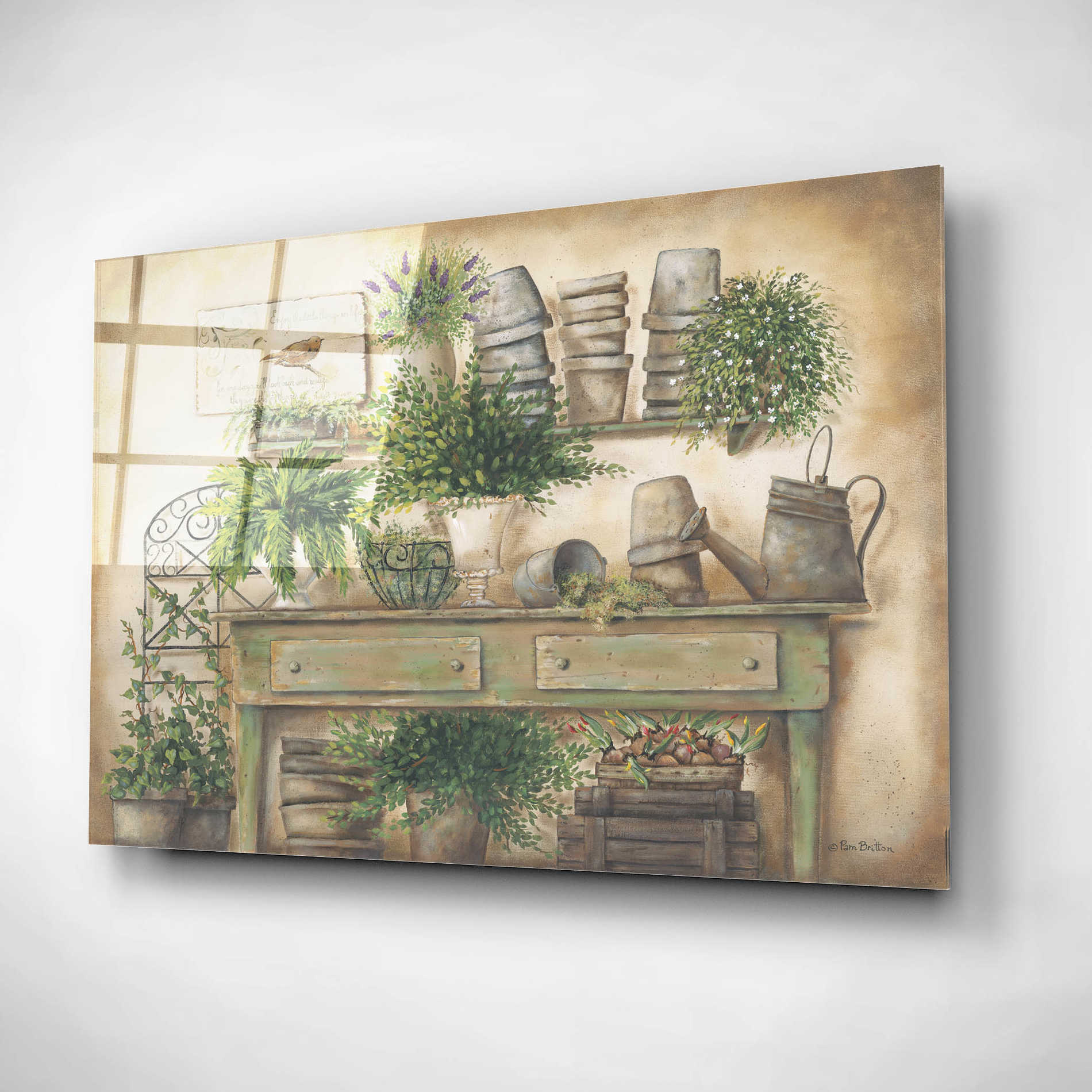 Epic Art 'Potting Bench I' by Pam Britton, Acrylic Glass Wall Art,16x12