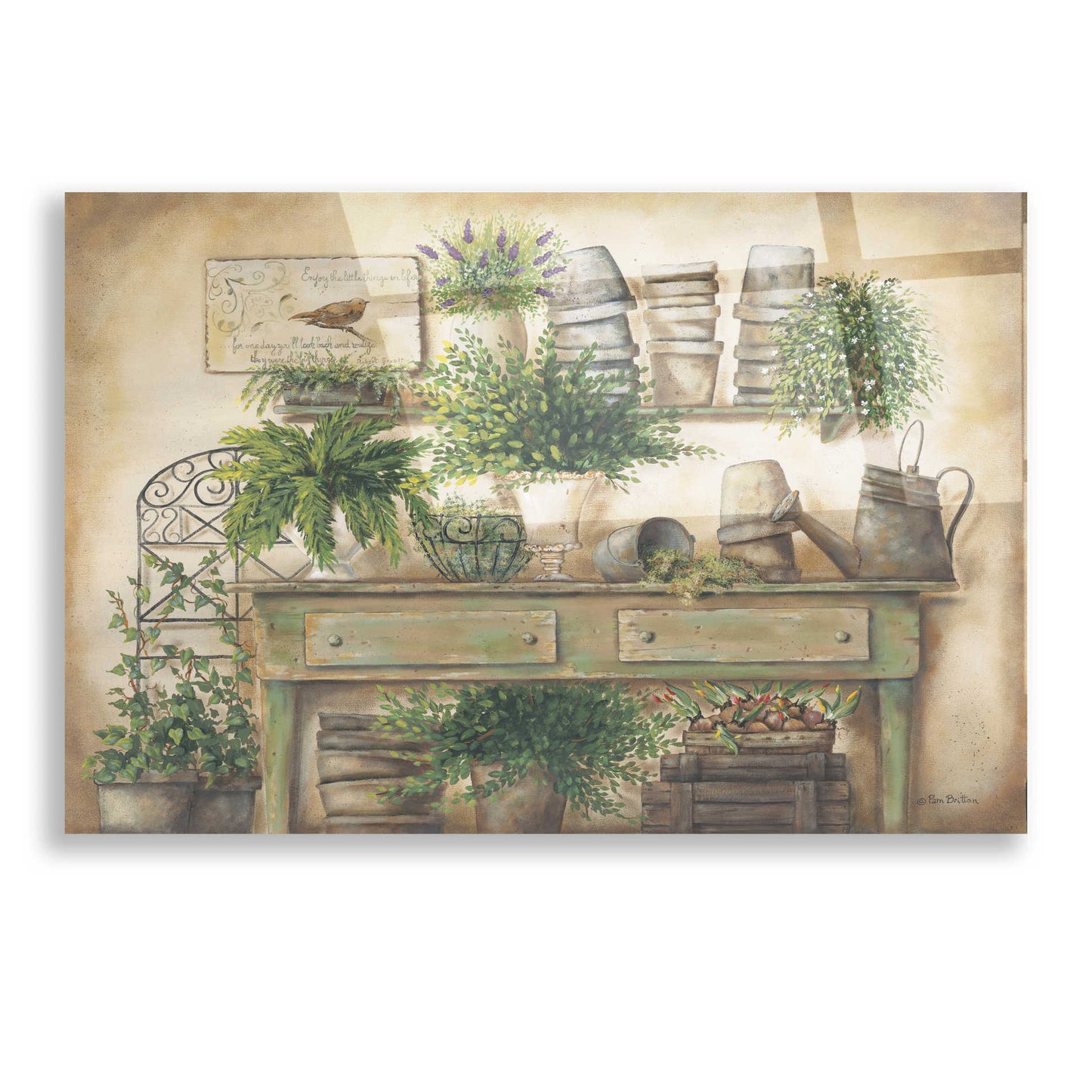 Epic Art 'Potting Bench I' by Pam Britton, Acrylic Glass Wall Art,16x12