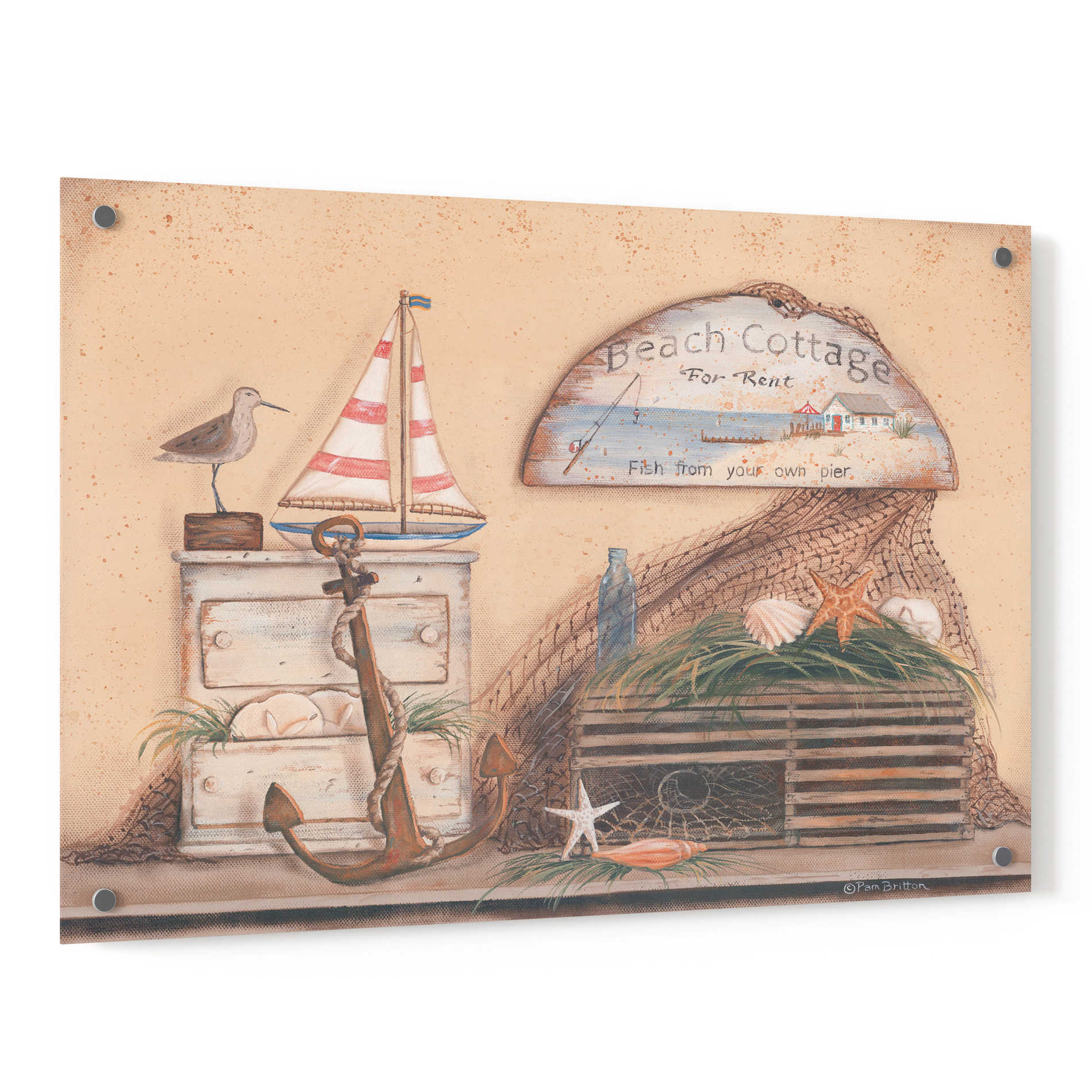 Epic Art 'Beach Cottage' by Pam Britton, Acrylic Glass Wall Art,36x24