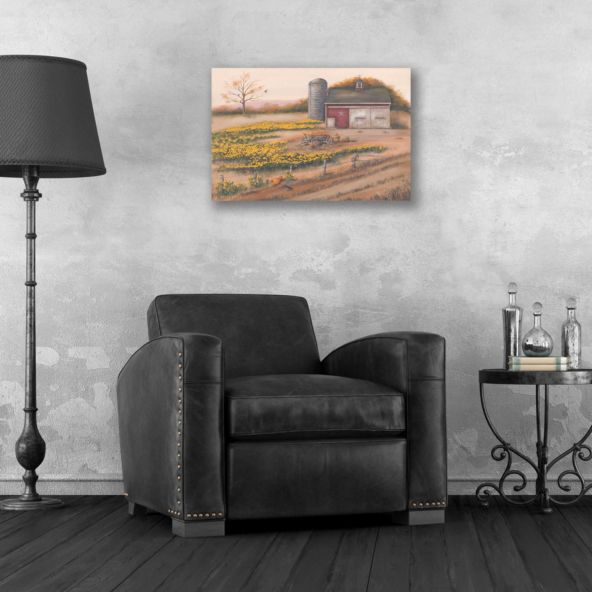 Epic Art 'Barn & Sunflowers I' by Pam Britton, Acrylic Glass Wall Art,24x16