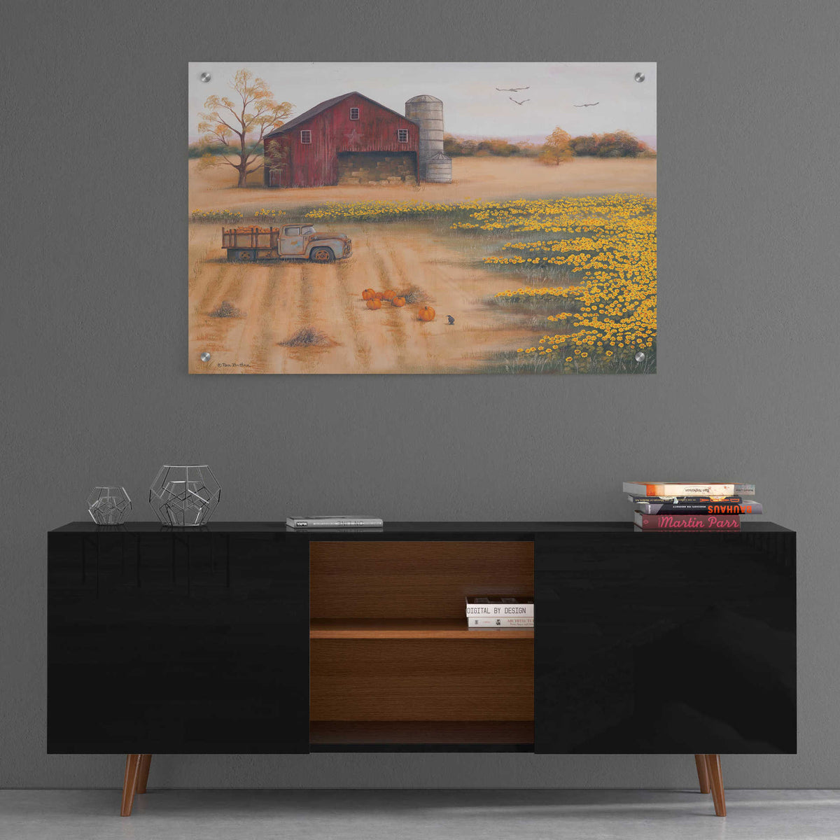Epic Art 'Barn & Sunflowers II' by Pam Britton, Acrylic Glass Wall Art,36x24
