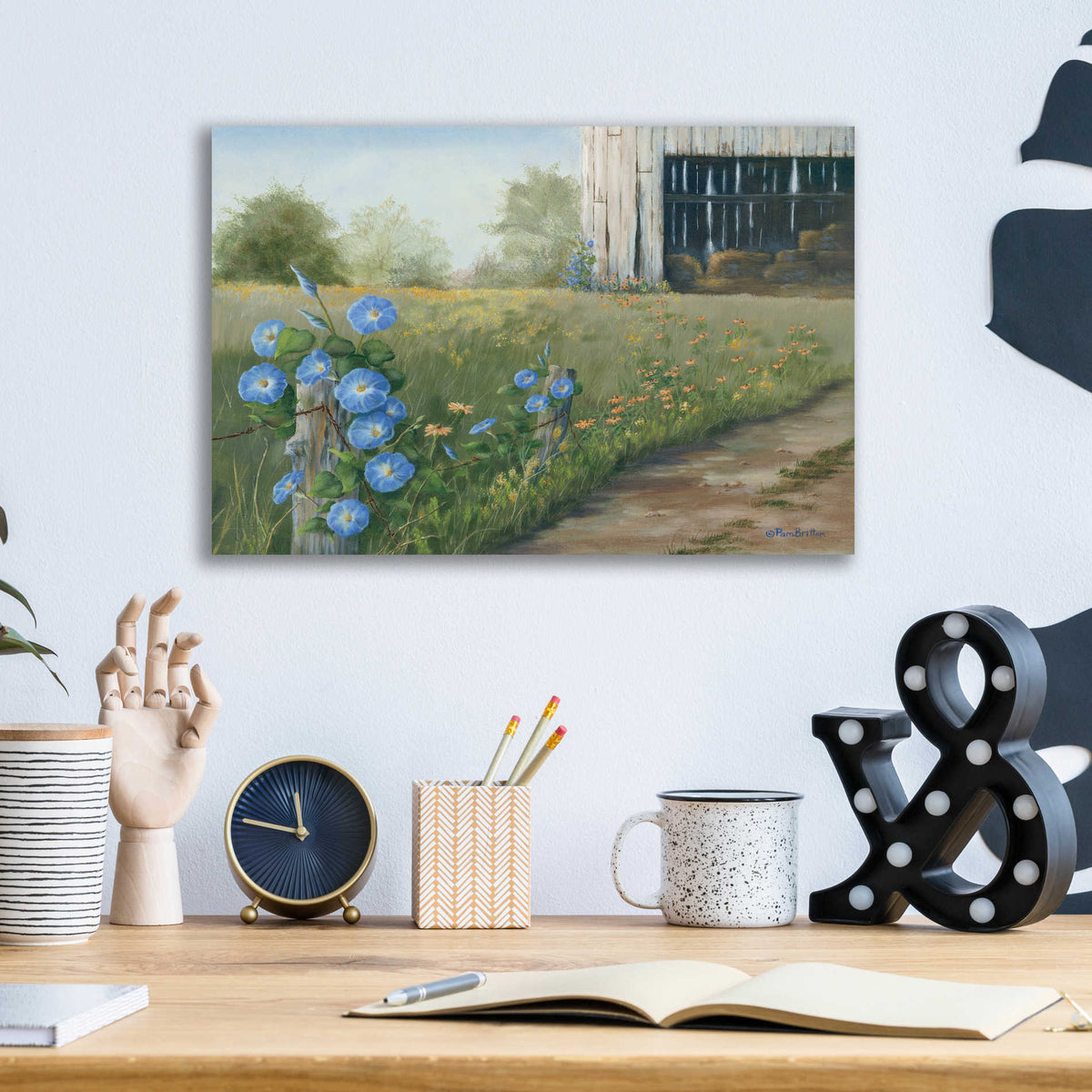 Epic Art 'Morning Glories & Hay Barn' by Pam Britton, Acrylic Glass Wall Art,16x12