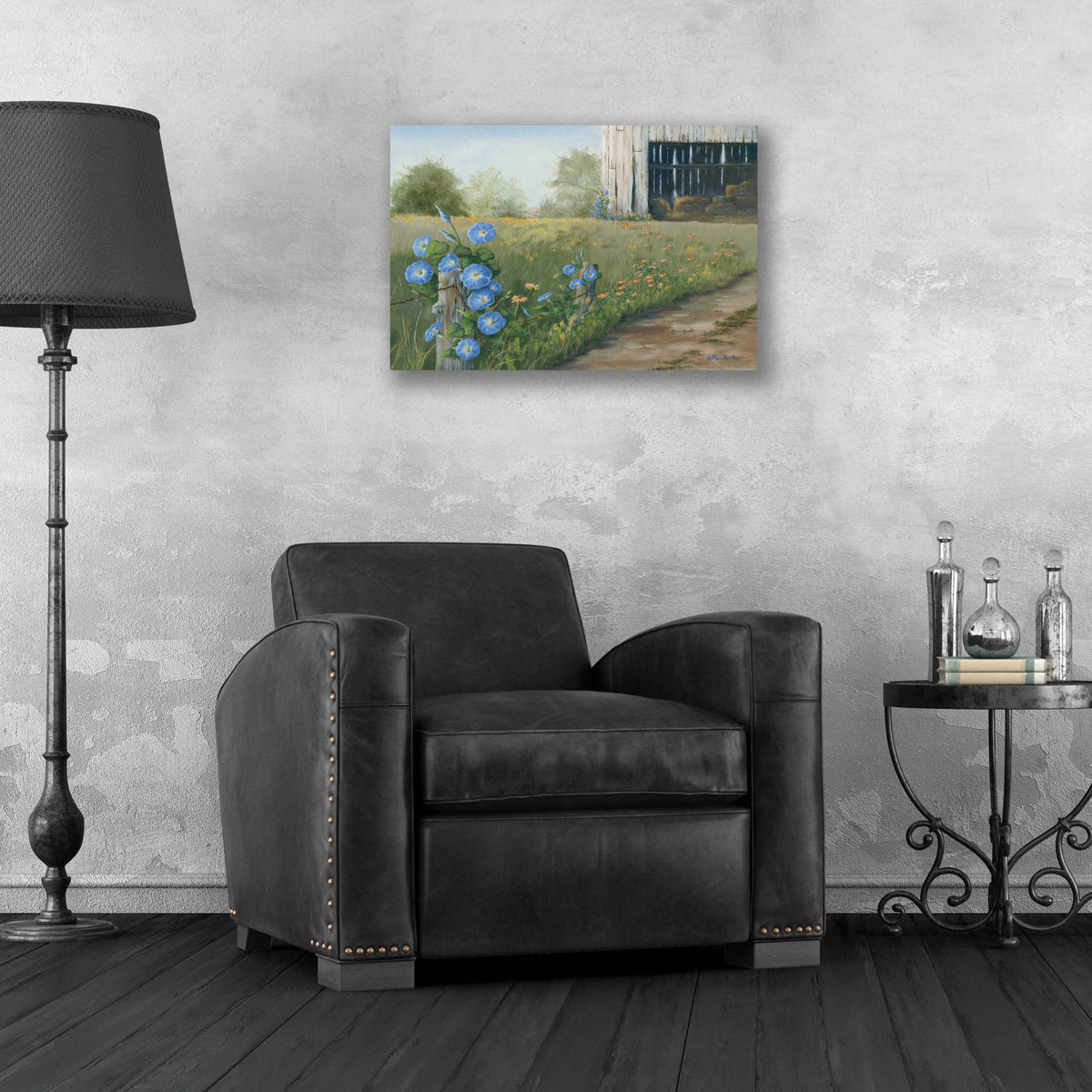 Epic Art 'Morning Glories & Hay Barn' by Pam Britton, Acrylic Glass Wall Art,24x16