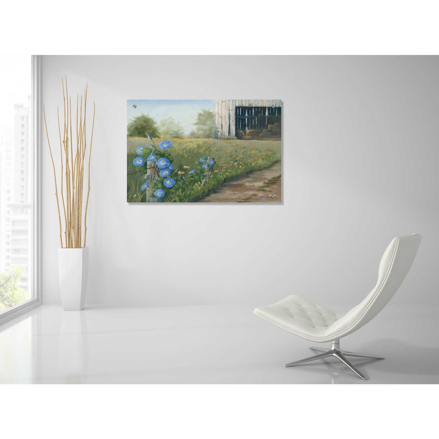 Epic Art 'Morning Glories & Hay Barn' by Pam Britton, Acrylic Glass Wall Art,36x24
