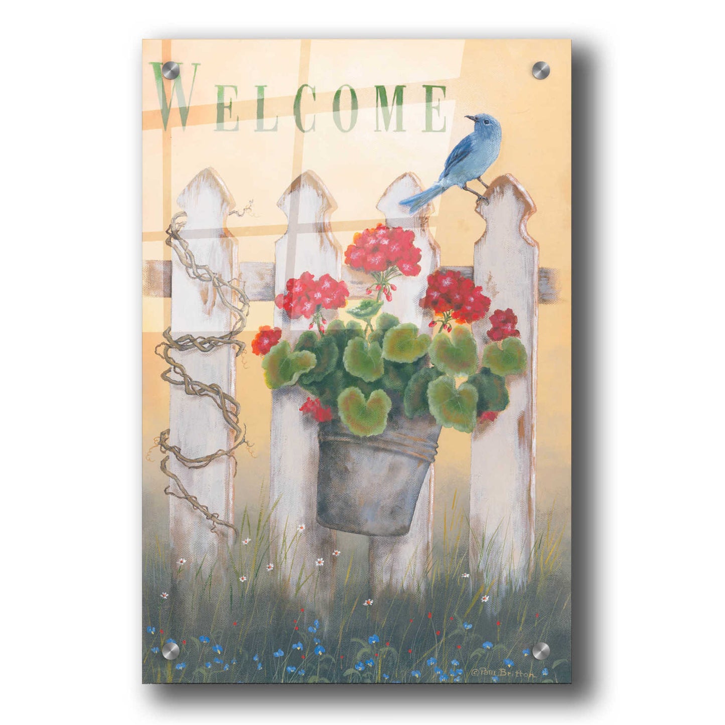 Epic Art 'Geraniums & Pickets' by Pam Britton, Acrylic Glass Wall Art,24x36