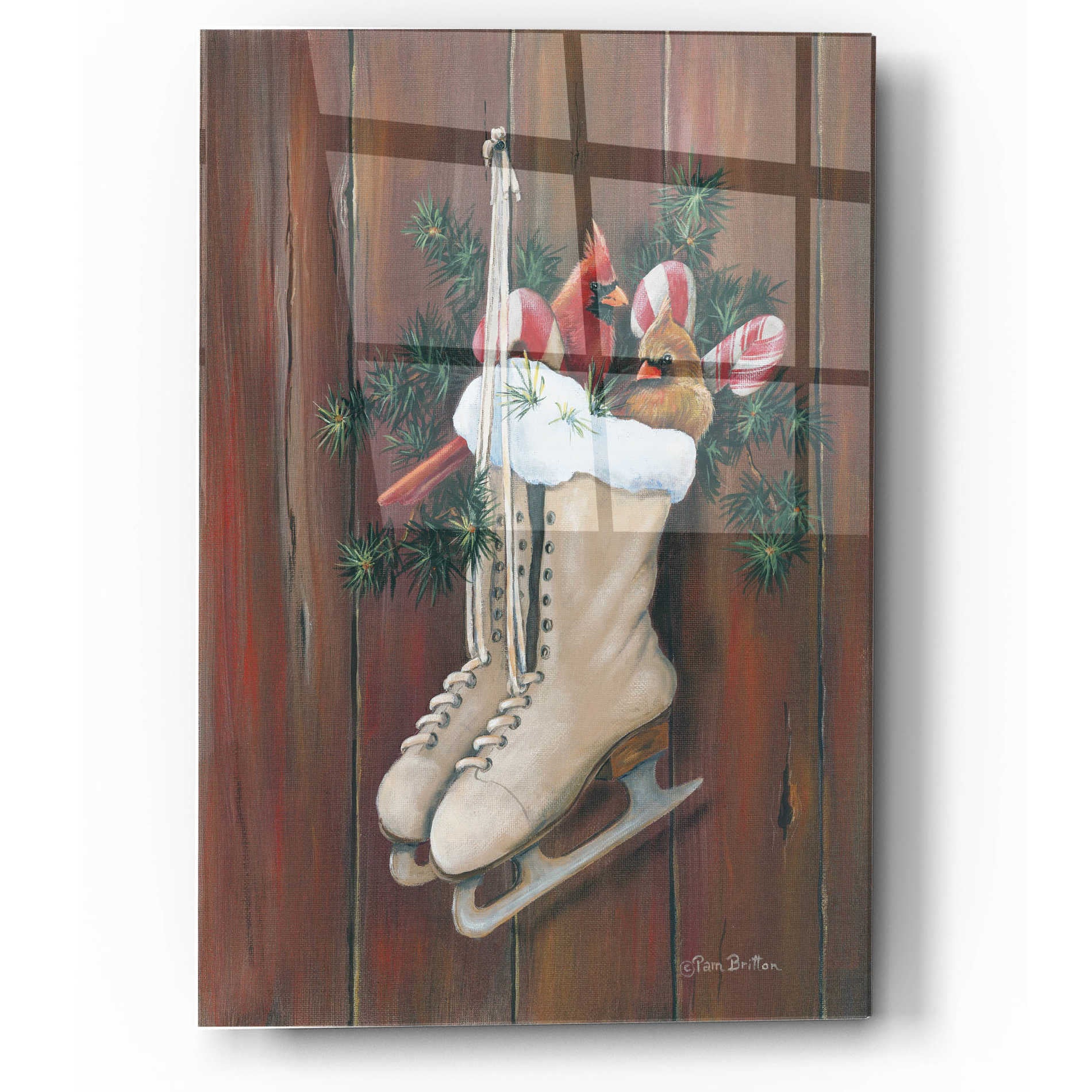 Epic Art 'Cardinals & Skates' by Pam Britton, Acrylic Glass Wall Art,12x16