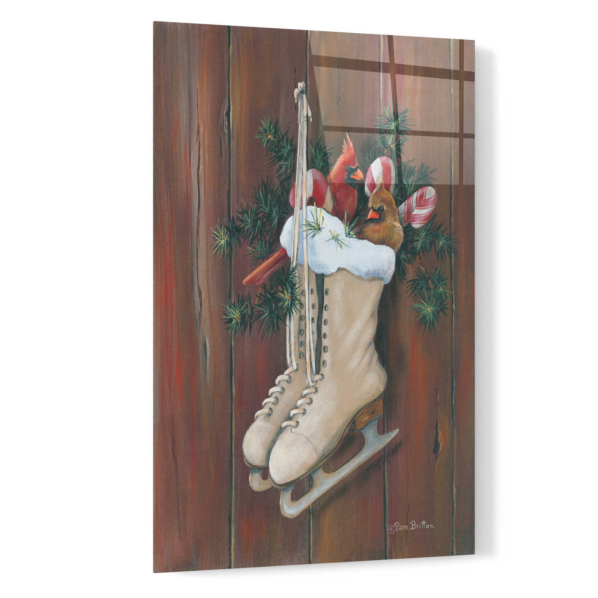 Epic Art 'Cardinals & Skates' by Pam Britton, Acrylic Glass Wall Art,16x24