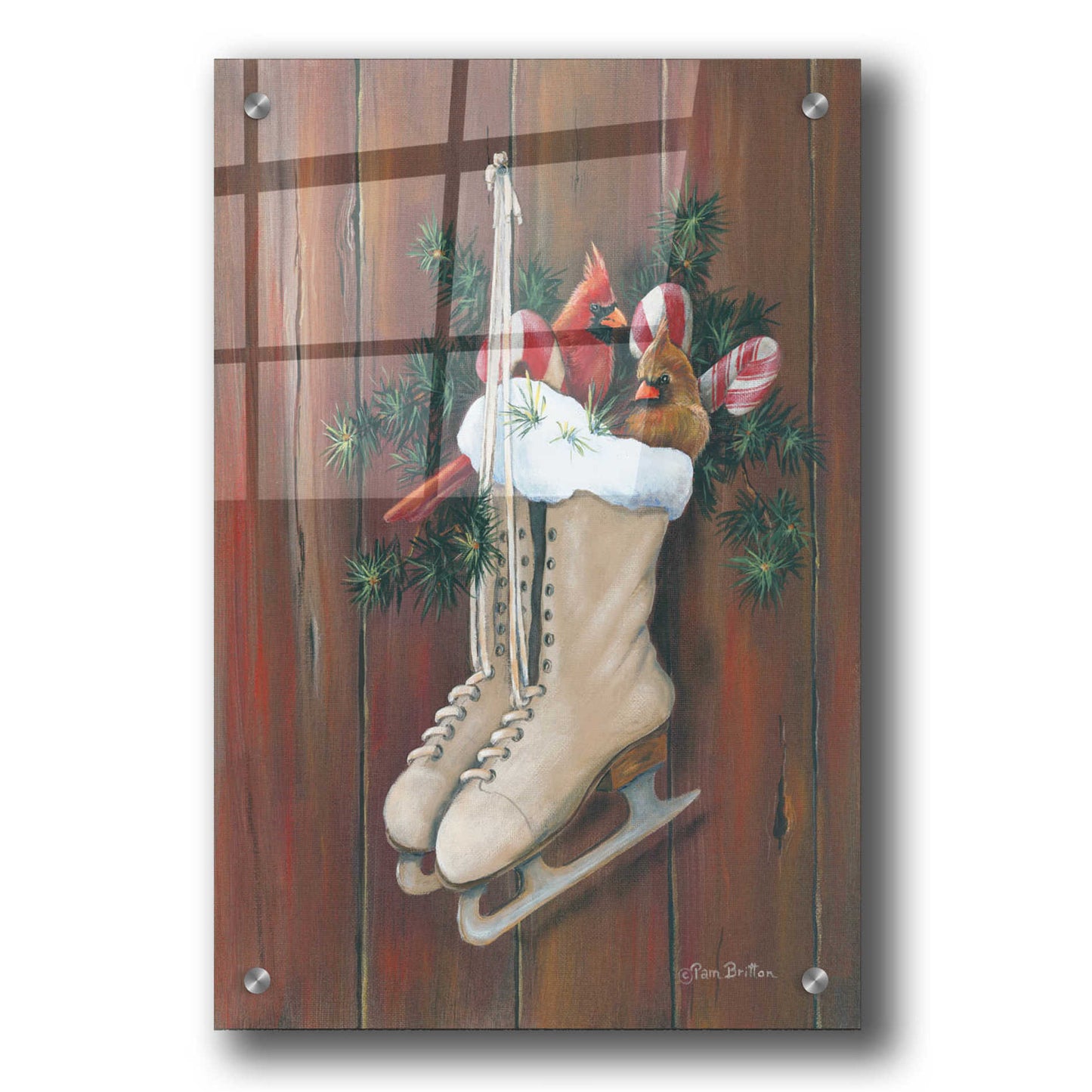 Epic Art 'Cardinals & Skates' by Pam Britton, Acrylic Glass Wall Art,24x36