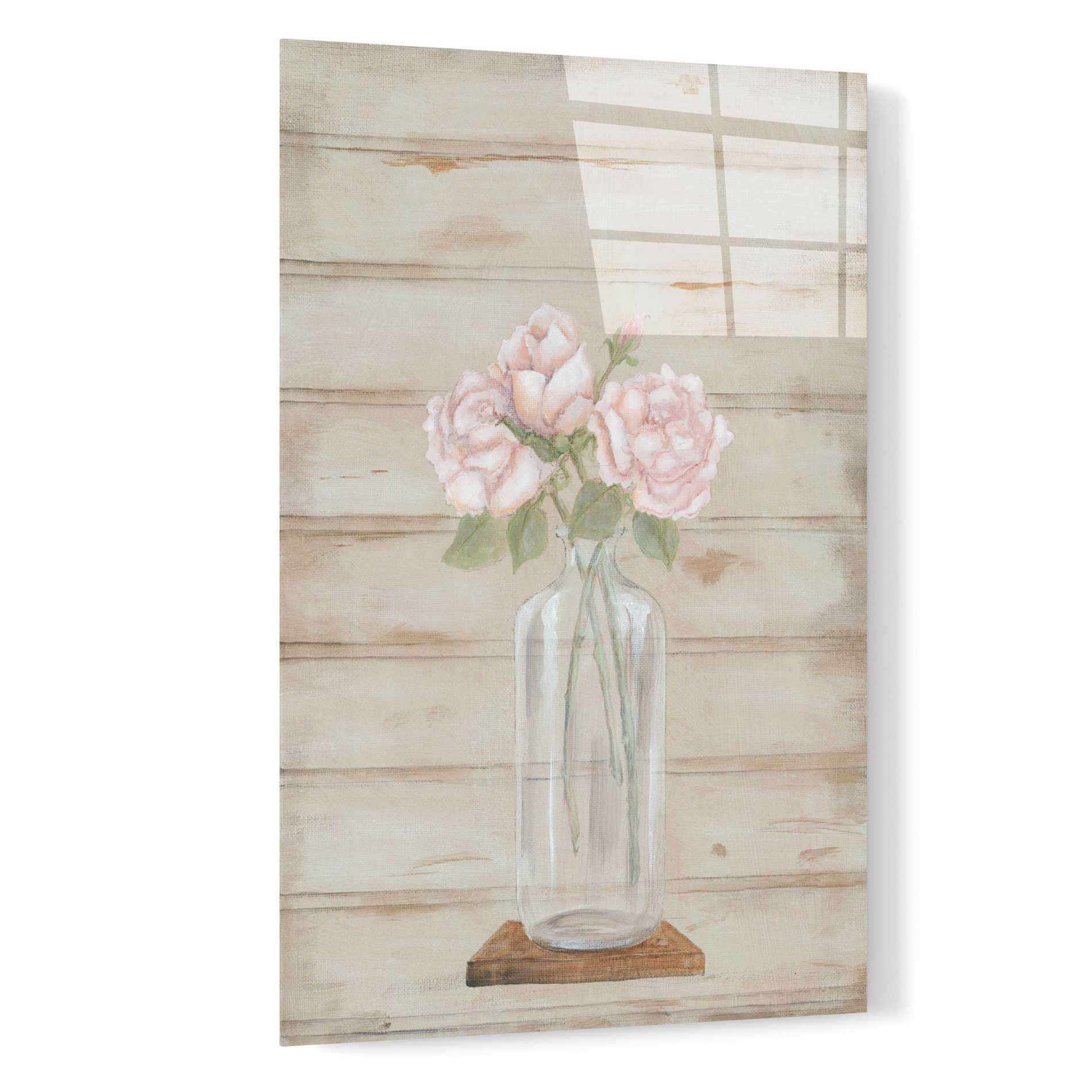 Epic Art 'Roses in Glass Vase' by Pam Britton, Acrylic Glass Wall Art,16x24