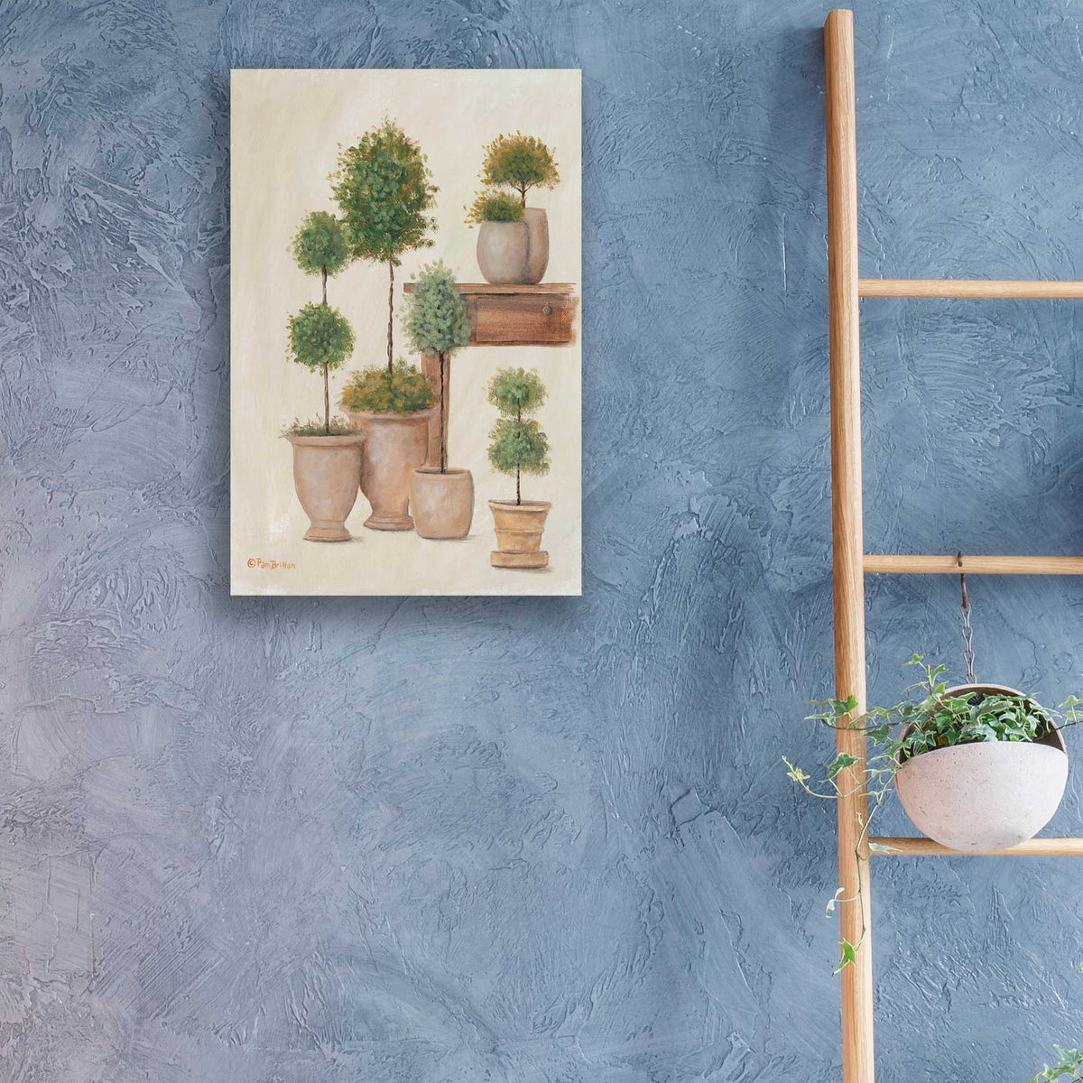 Epic Art 'Potting Bench & Topiaries I' by Pam Britton, Acrylic Glass Wall Art,16x24
