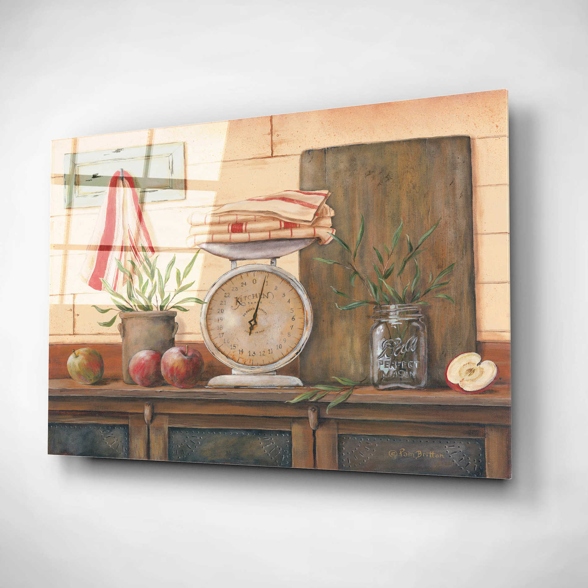 Epic Art 'Apples and Tea Towels I' by Pam Britton, Acrylic Glass Wall Art,16x12