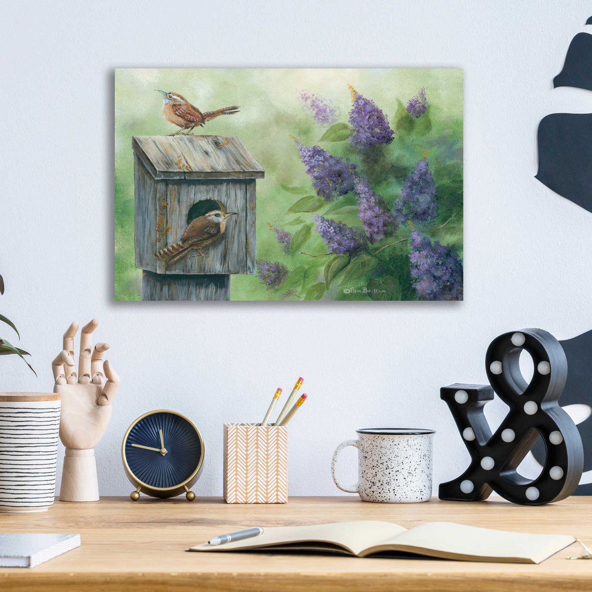 Epic Art 'Wrens & Lilacs' by Pam Britton, Acrylic Glass Wall Art,16x12