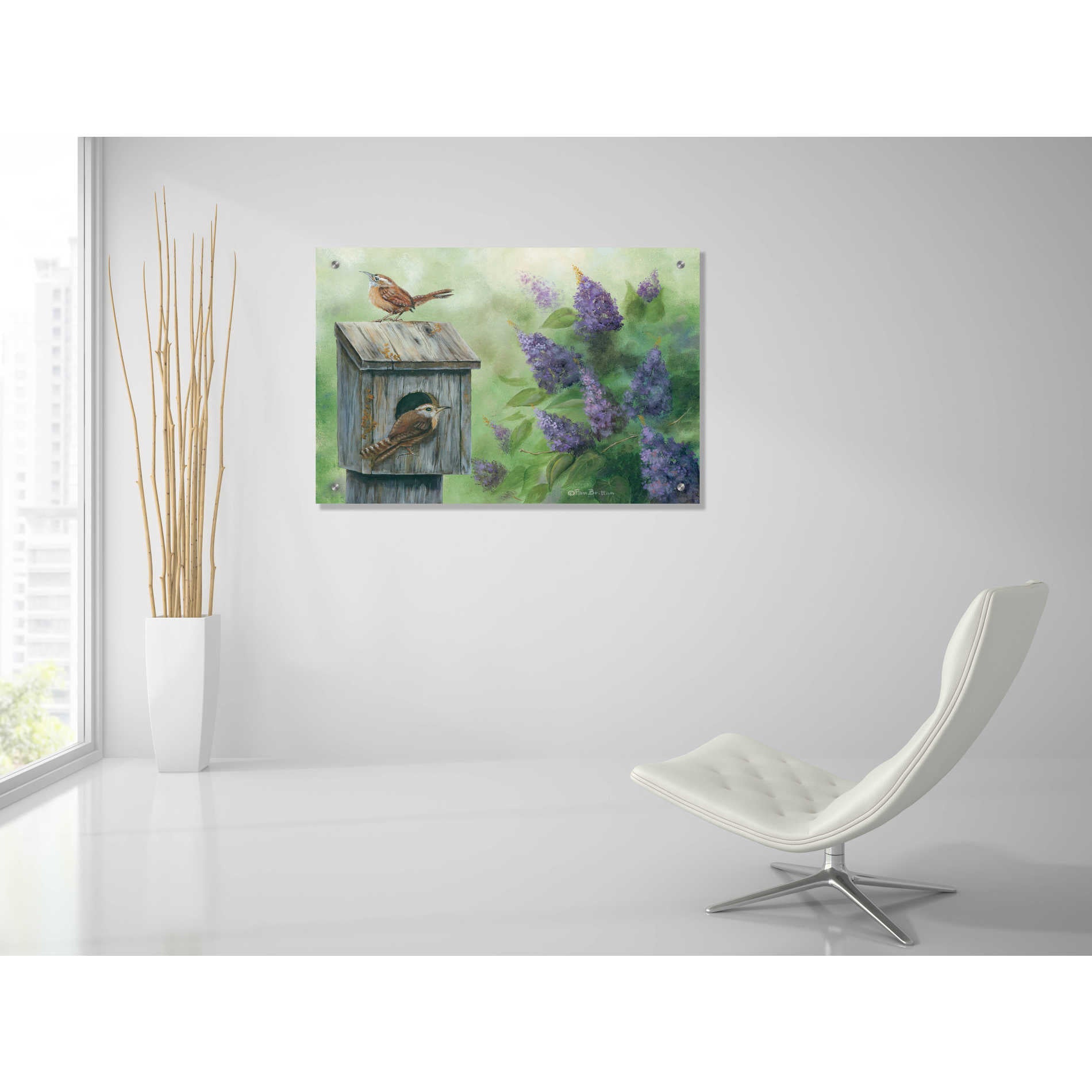 Epic Art 'Wrens & Lilacs' by Pam Britton, Acrylic Glass Wall Art,36x24