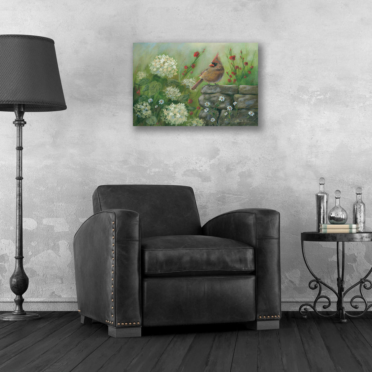 Epic Art 'Cardinal & Hydrangeas' by Pam Britton, Acrylic Glass Wall Art,24x16