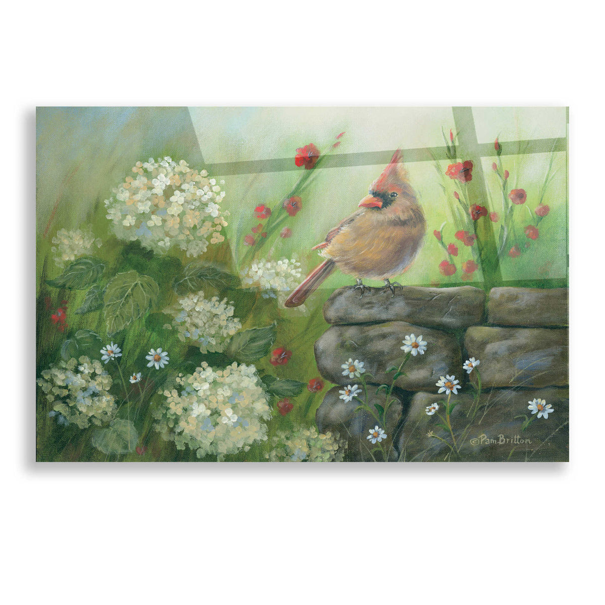Epic Art 'Cardinal & Hydrangeas' by Pam Britton, Acrylic Glass Wall Art