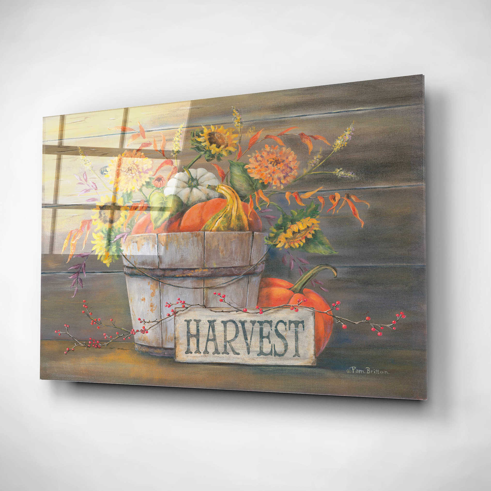 Epic Art 'Fall Harvest Bucket' by Pam Britton, Acrylic Glass Wall Art,16x12