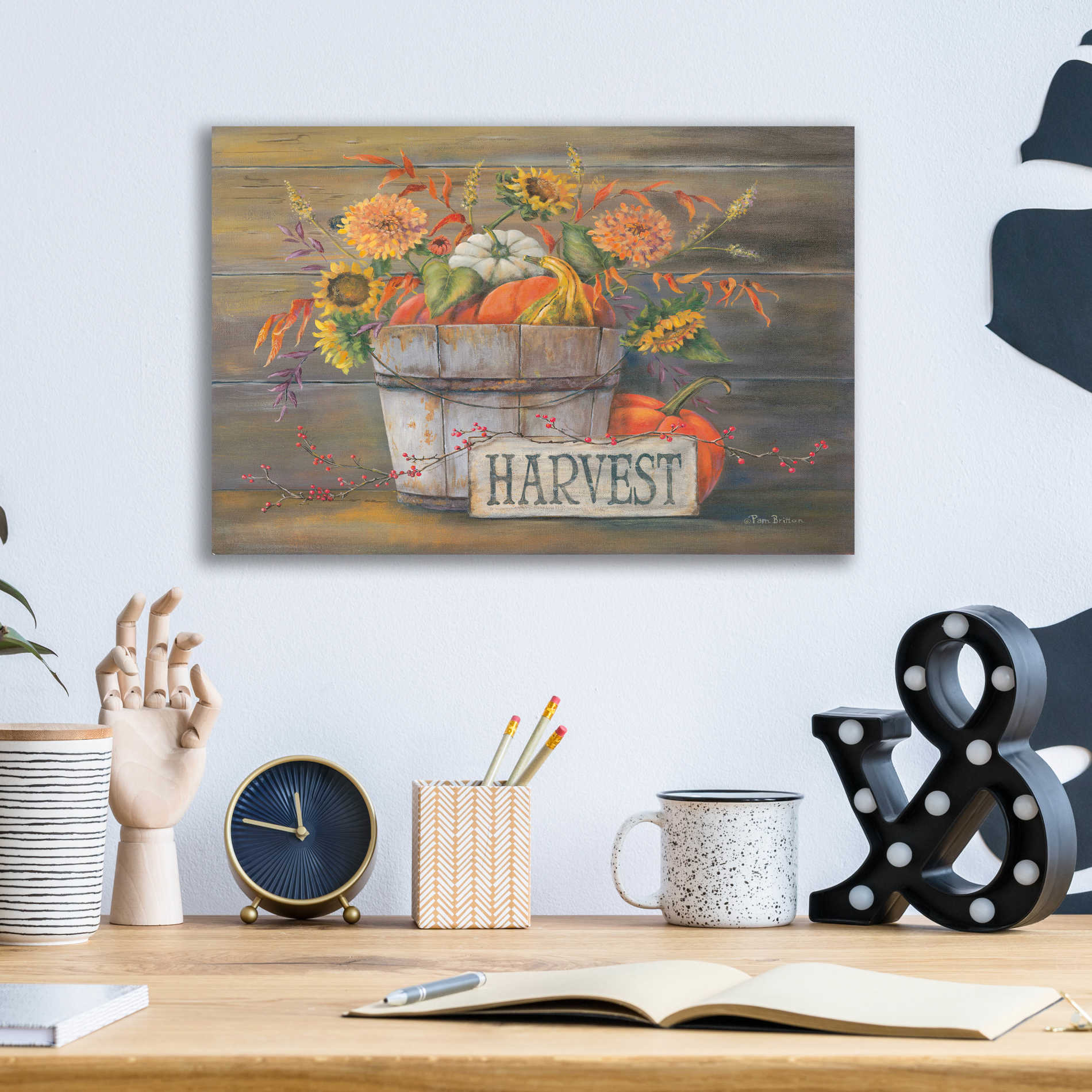 Epic Art 'Fall Harvest Bucket' by Pam Britton, Acrylic Glass Wall Art,16x12