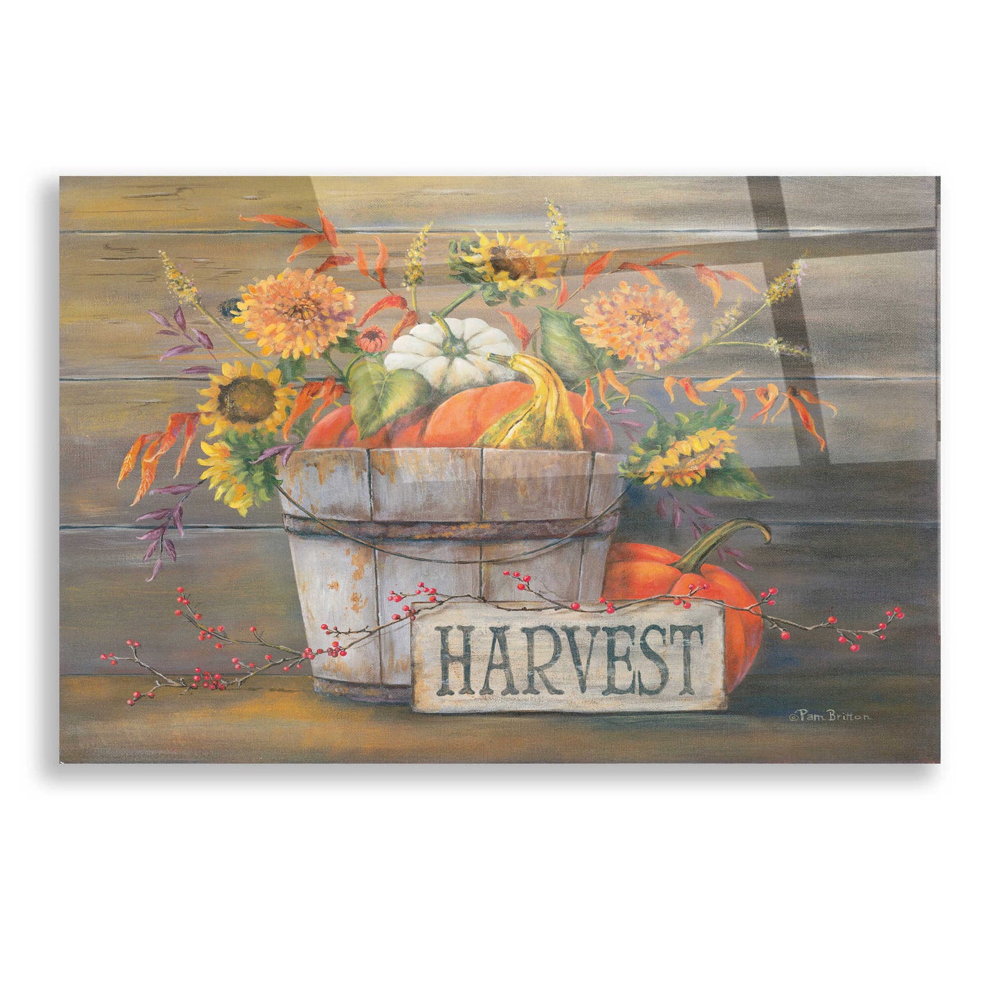 Epic Art 'Fall Harvest Bucket' by Pam Britton, Acrylic Glass Wall Art,16x12