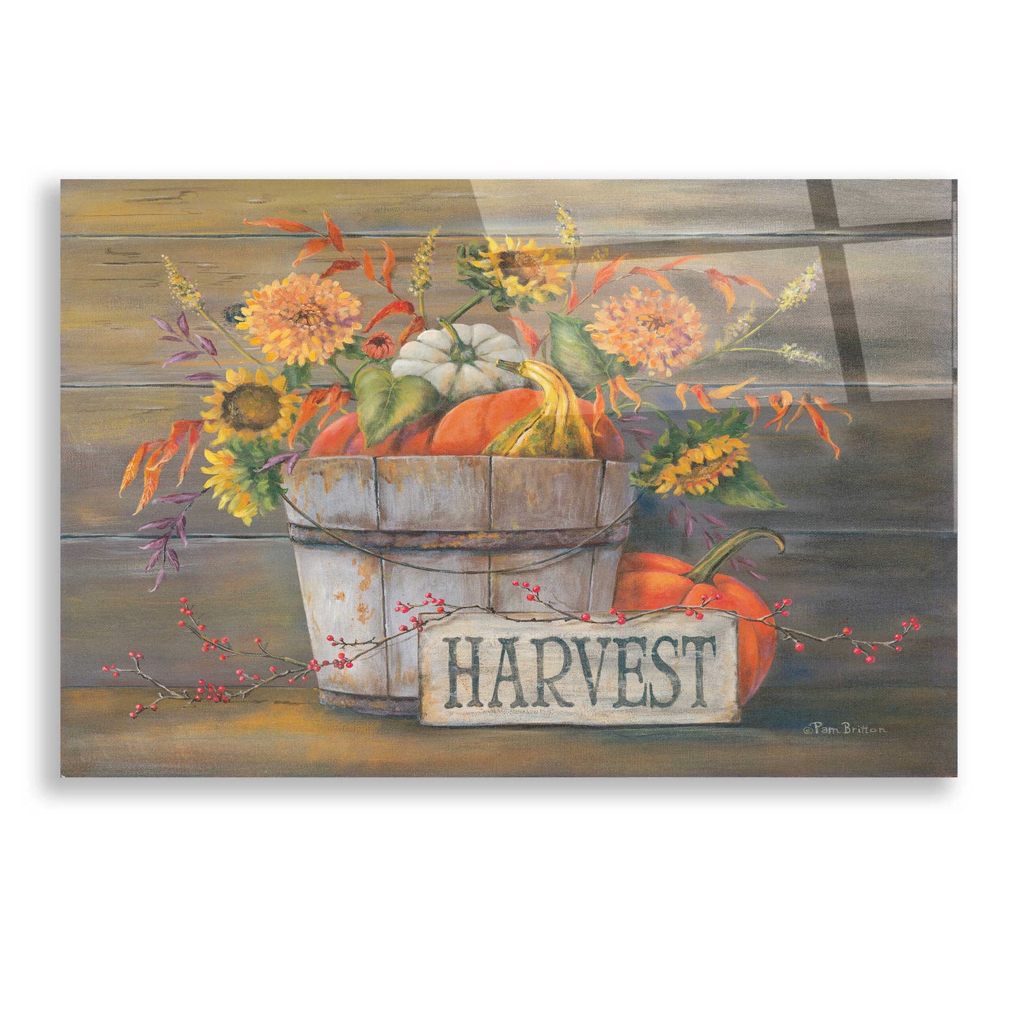 Epic Art 'Fall Harvest Bucket' by Pam Britton, Acrylic Glass Wall Art,24x16