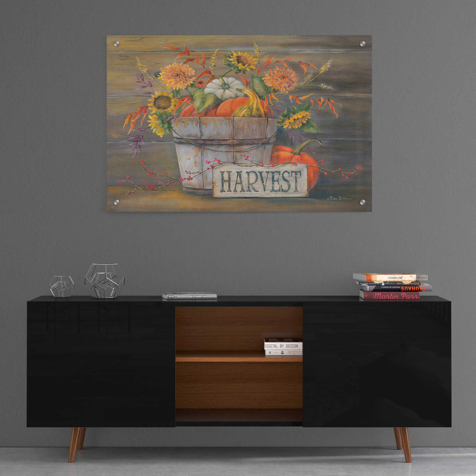 Epic Art 'Fall Harvest Bucket' by Pam Britton, Acrylic Glass Wall Art,36x24