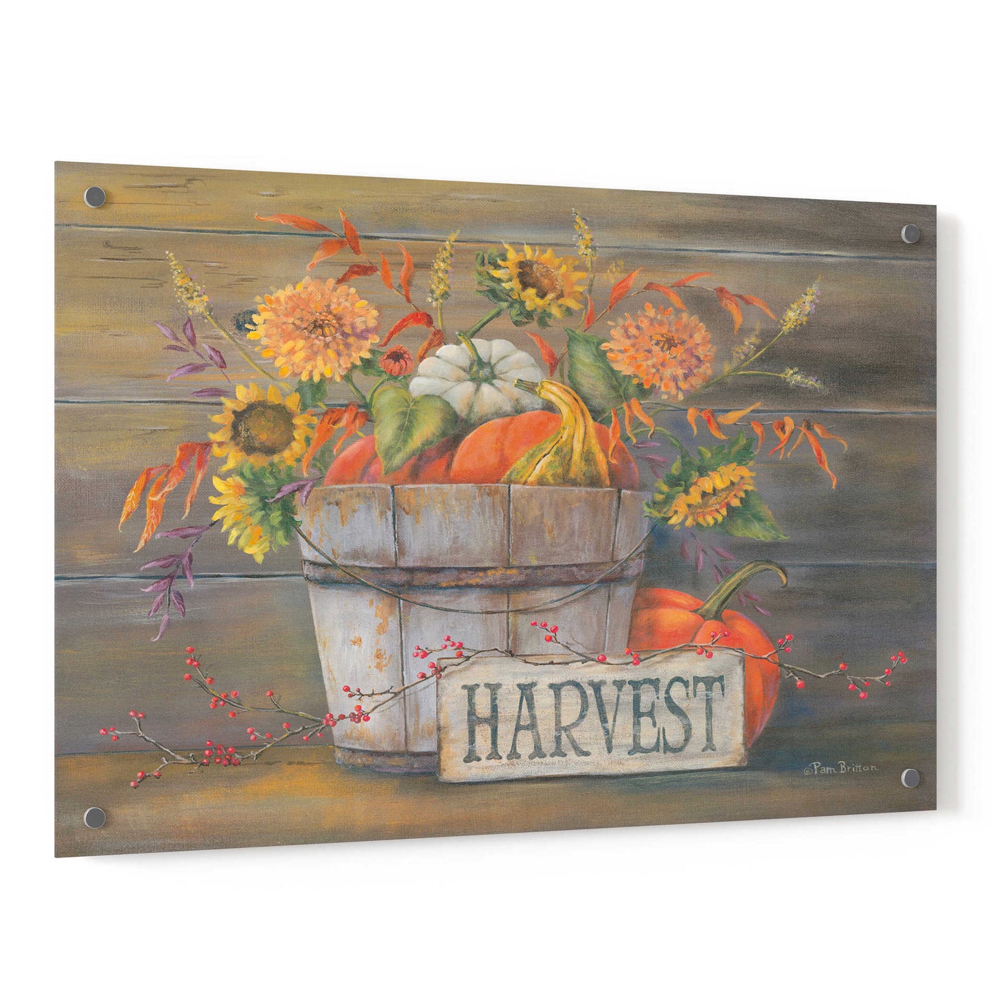 Epic Art 'Fall Harvest Bucket' by Pam Britton, Acrylic Glass Wall Art,36x24