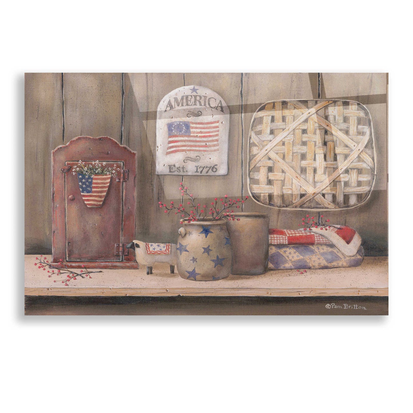 Epic Art 'America Est. 1776' by Pam Britton, Acrylic Glass Wall Art,16x12