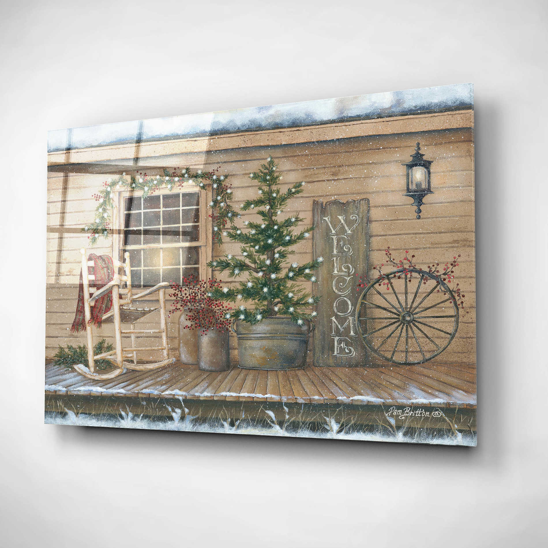Epic Art 'Winter Country Porch' by Pam Britton, Acrylic Glass Wall Art,16x12