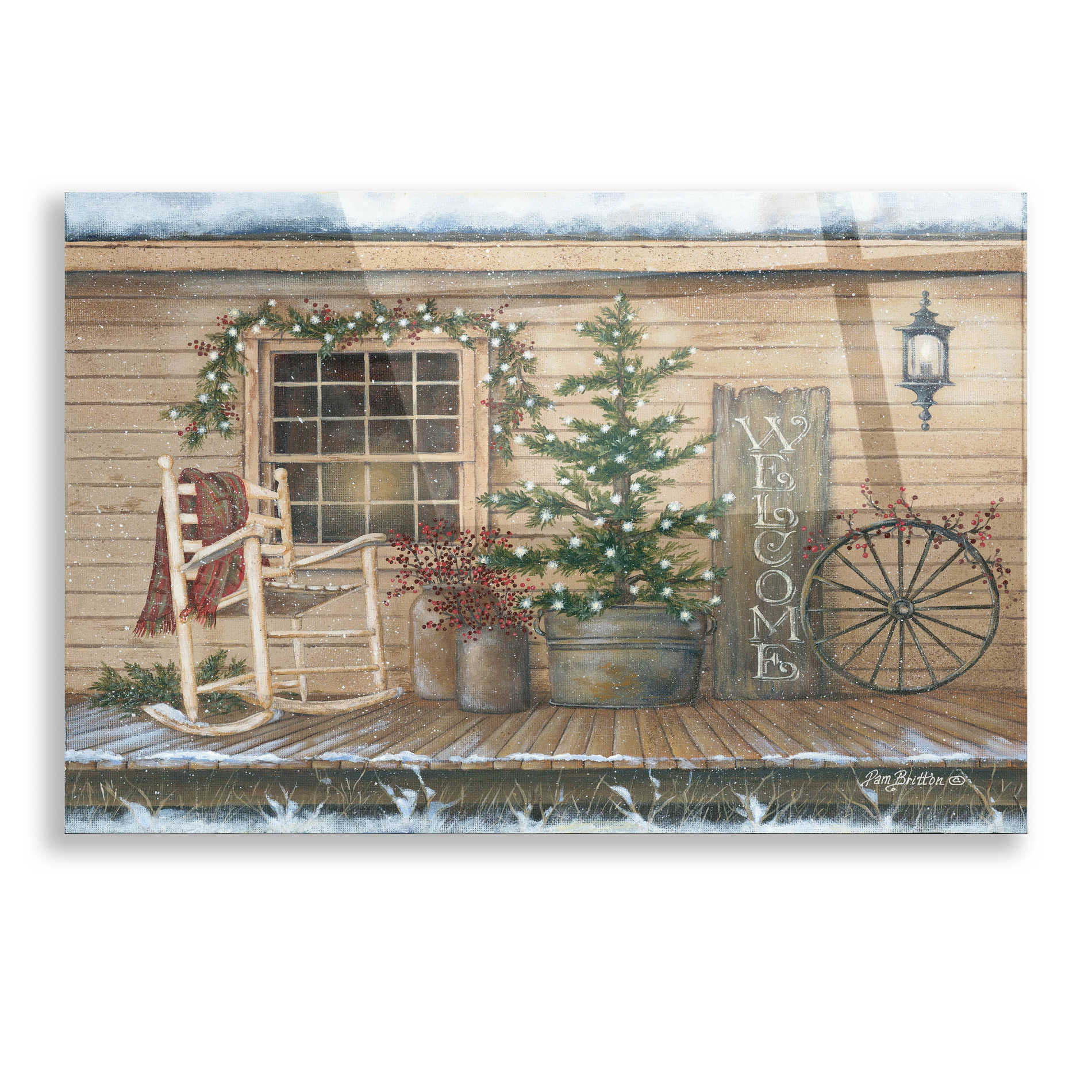 Epic Art 'Winter Country Porch' by Pam Britton, Acrylic Glass Wall Art,16x12