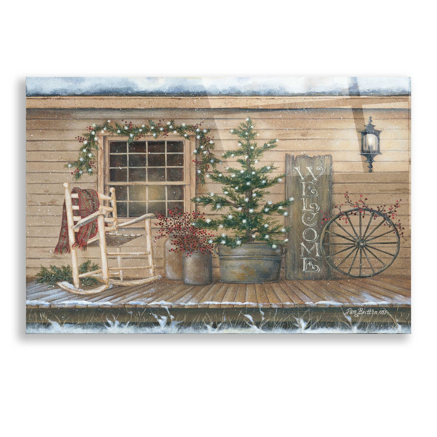 Epic Art 'Winter Country Porch' by Pam Britton, Acrylic Glass Wall Art,24x16