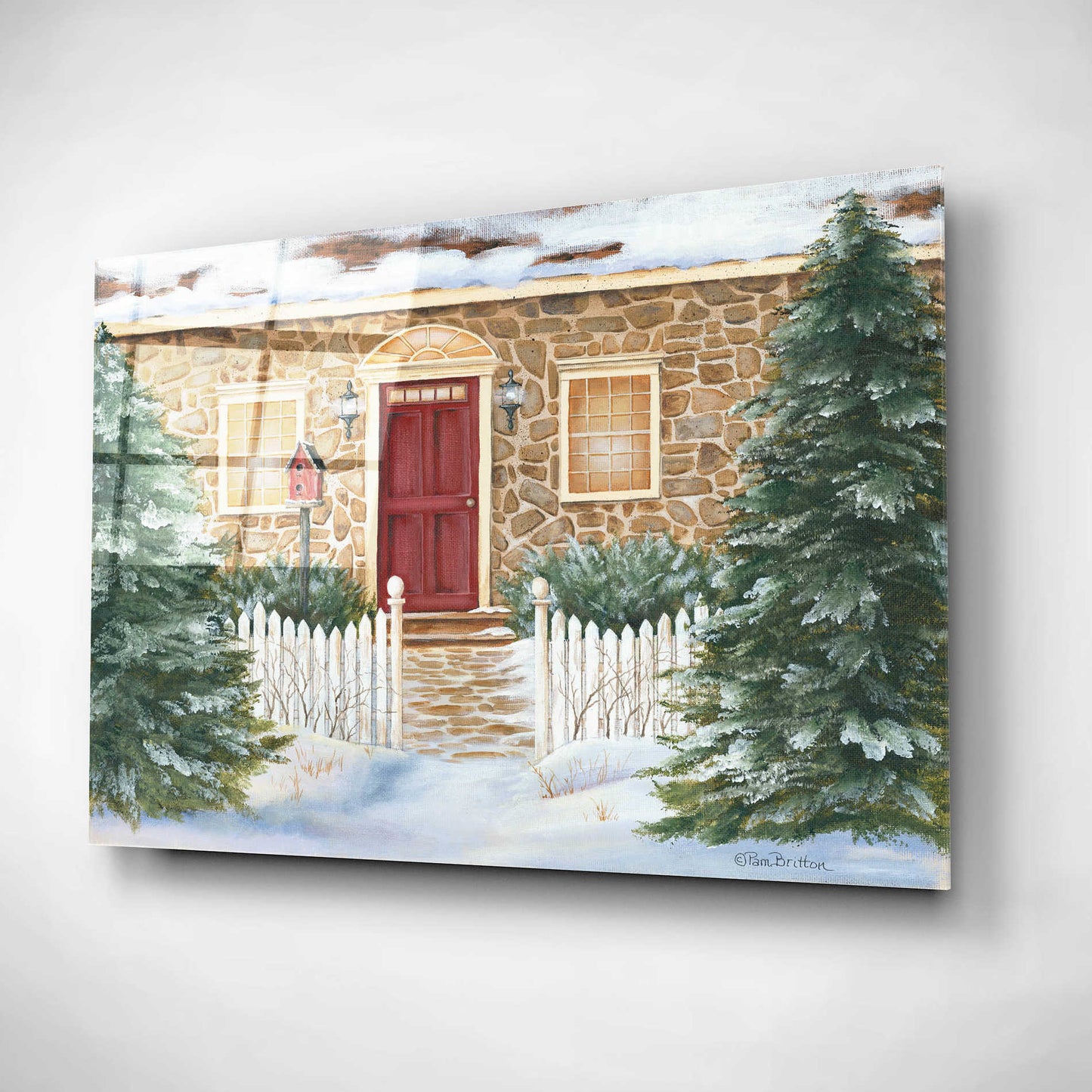 Epic Art 'Stone Cottage Winter Beauty' by Pam Britton, Acrylic Glass Wall Art,16x12