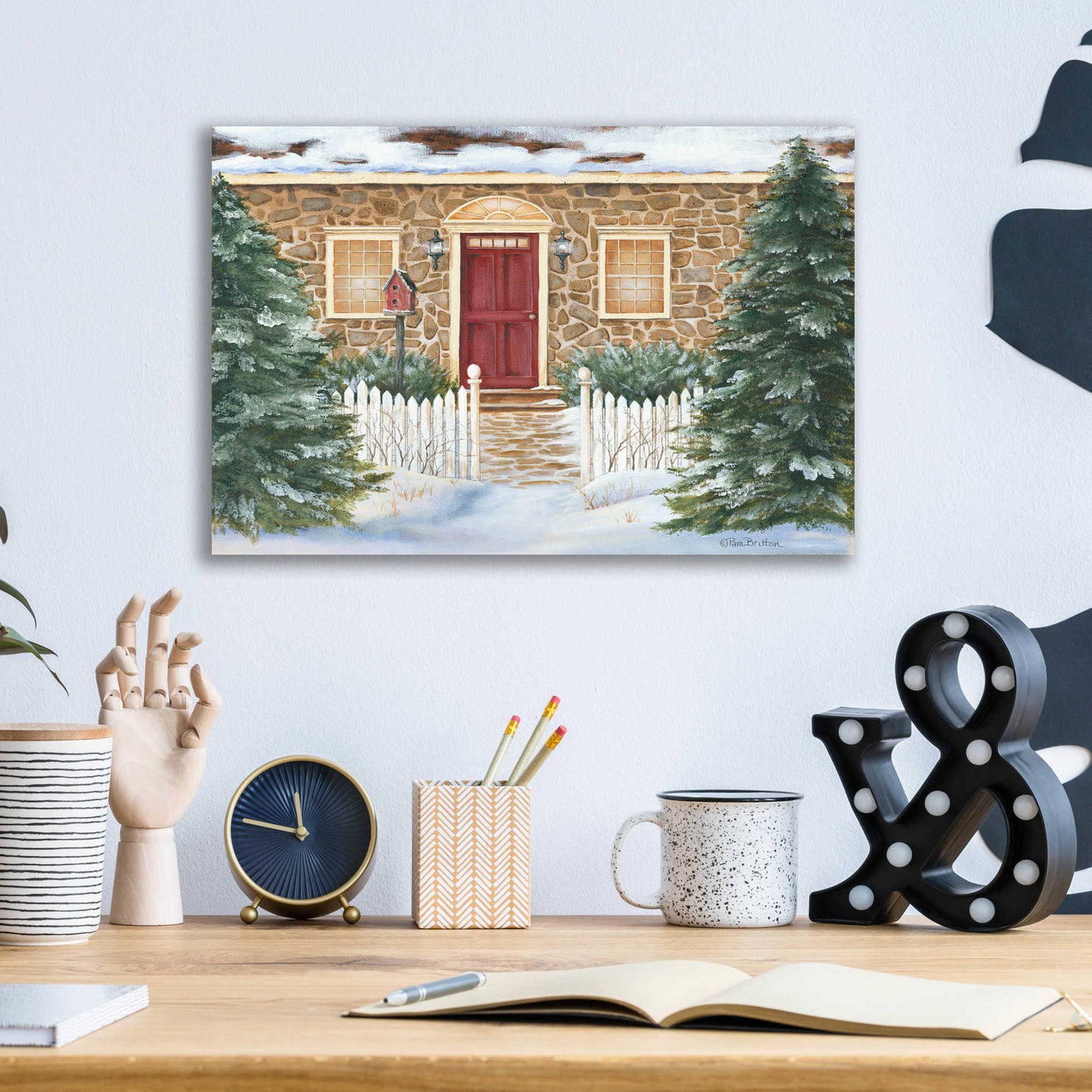 Epic Art 'Stone Cottage Winter Beauty' by Pam Britton, Acrylic Glass Wall Art,16x12