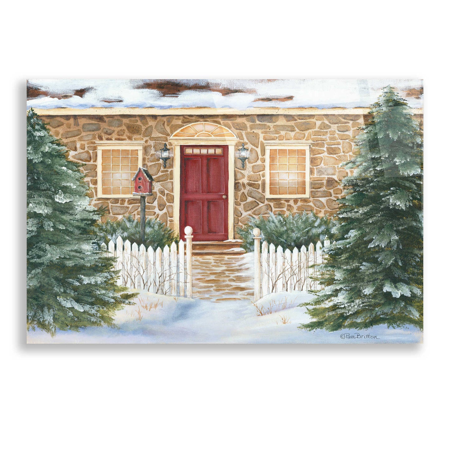 Epic Art 'Stone Cottage Winter Beauty' by Pam Britton, Acrylic Glass Wall Art,24x16