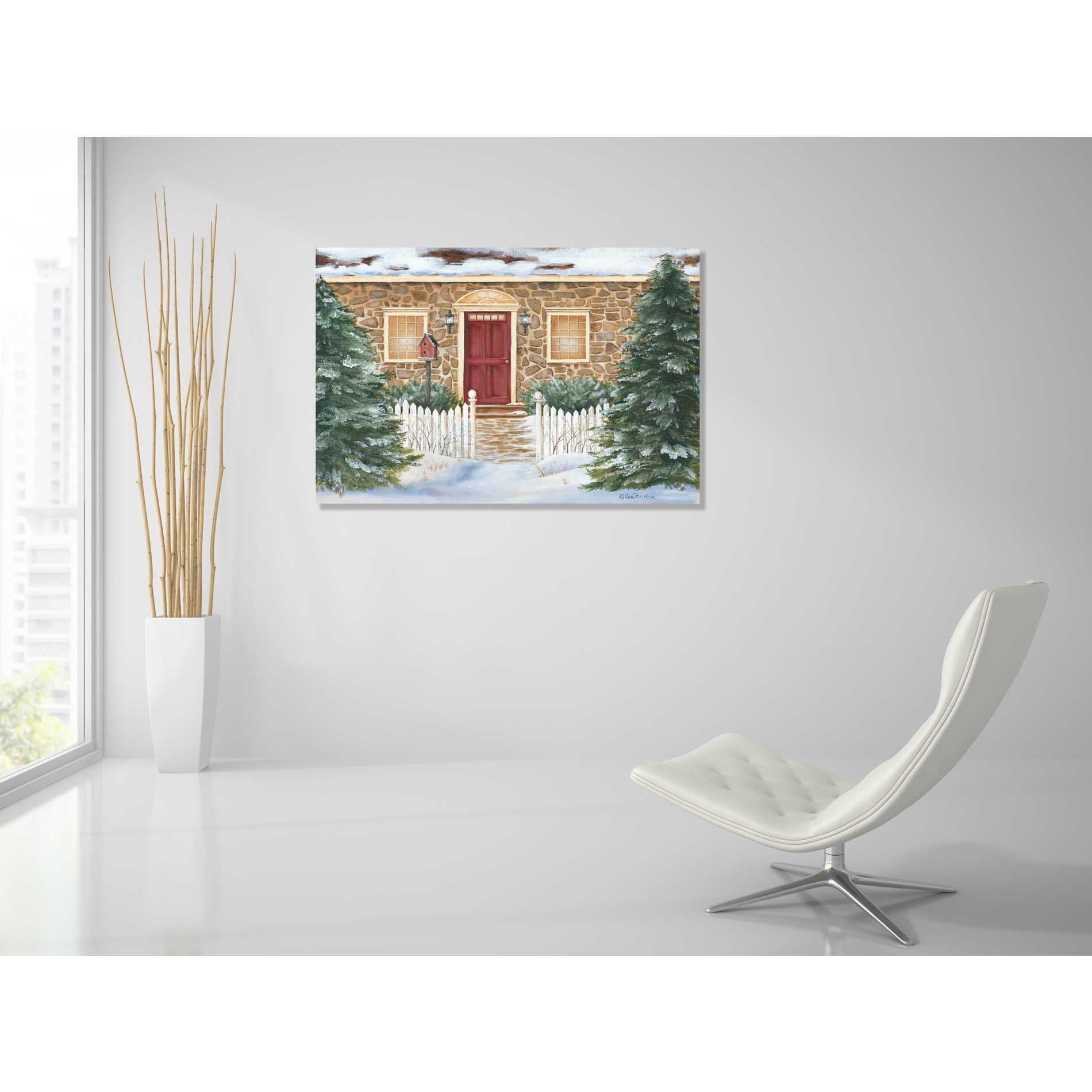 Epic Art 'Stone Cottage Winter Beauty' by Pam Britton, Acrylic Glass Wall Art,36x24