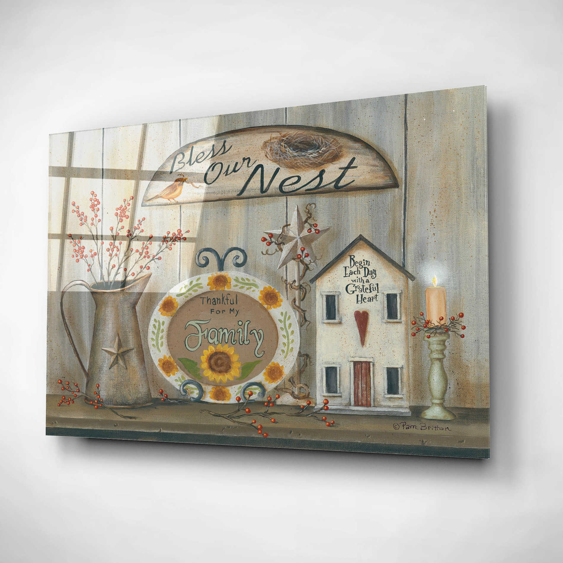 Epic Art 'Bless Our Nest Country Shelf' by Pam Britton, Acrylic Glass Wall Art,16x12