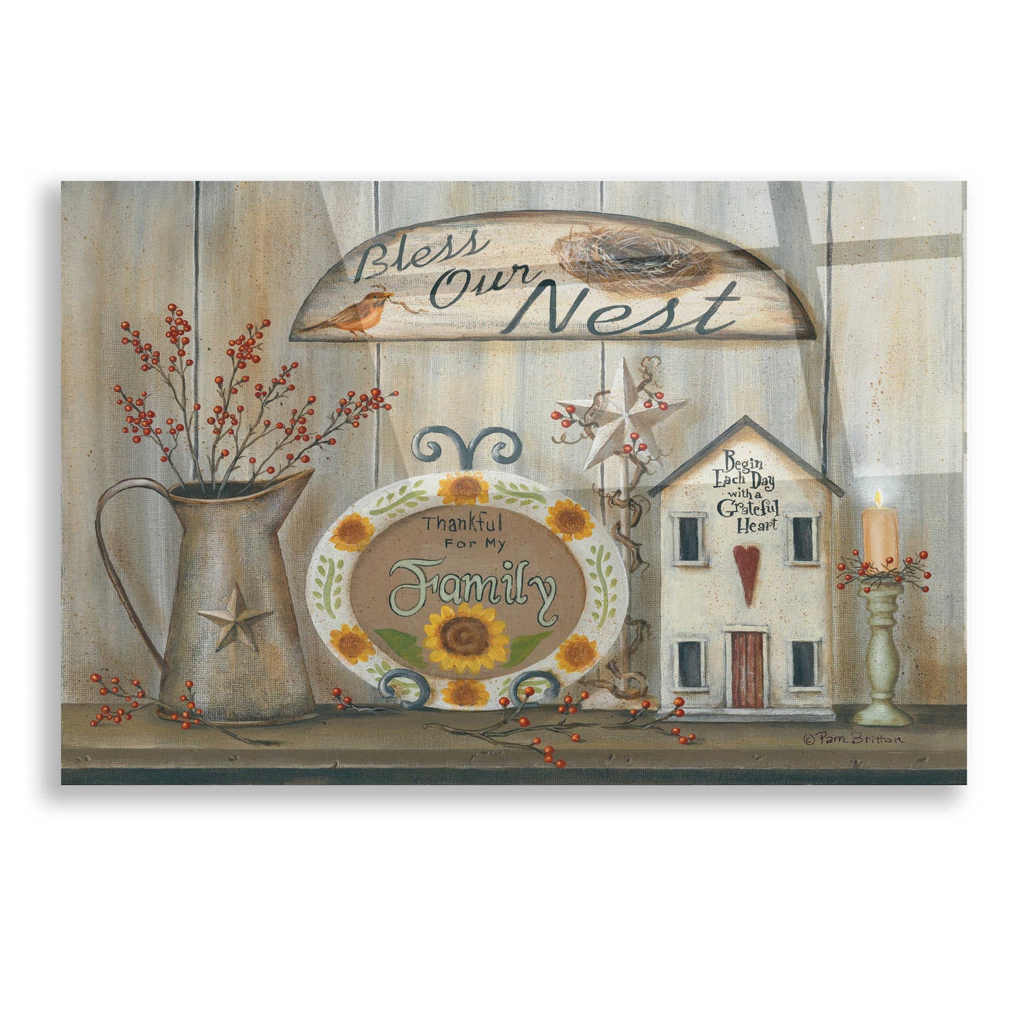 Epic Art 'Bless Our Nest Country Shelf' by Pam Britton, Acrylic Glass Wall Art,16x12