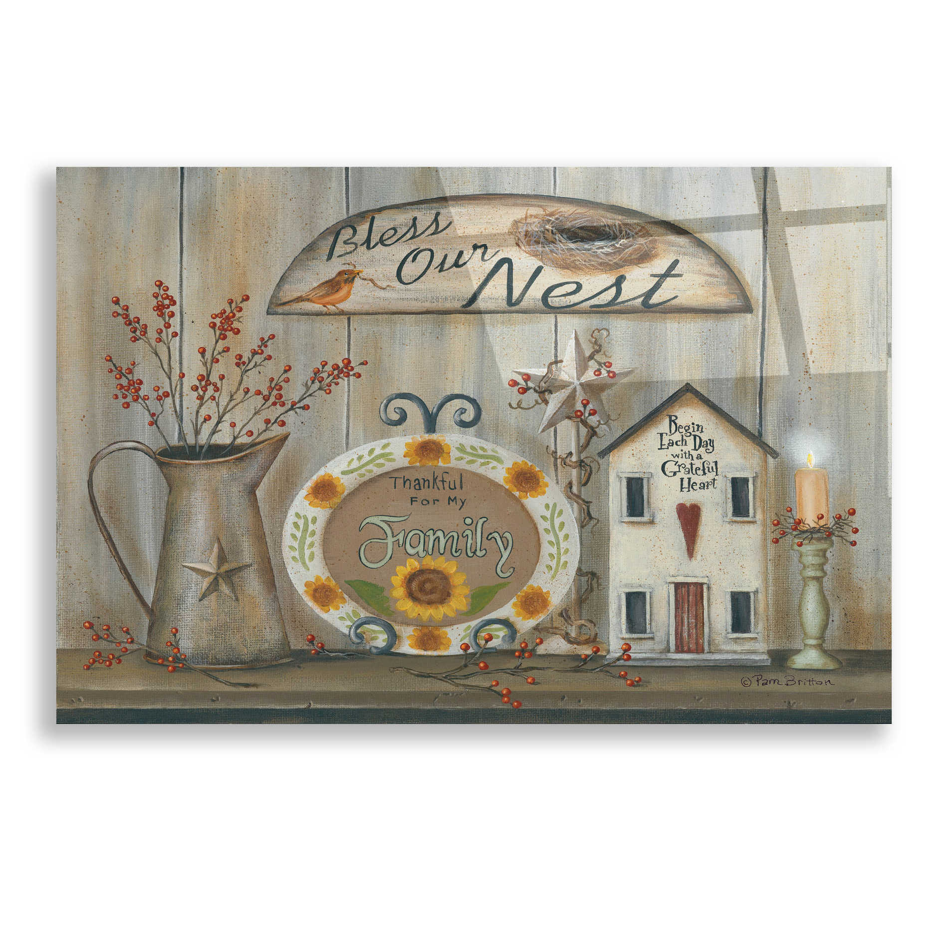 Epic Art 'Bless Our Nest Country Shelf' by Pam Britton, Acrylic Glass Wall Art,24x16
