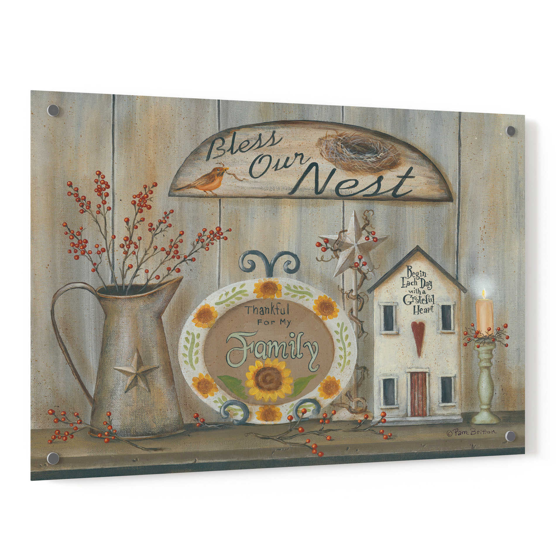 Epic Art 'Bless Our Nest Country Shelf' by Pam Britton, Acrylic Glass Wall Art,36x24