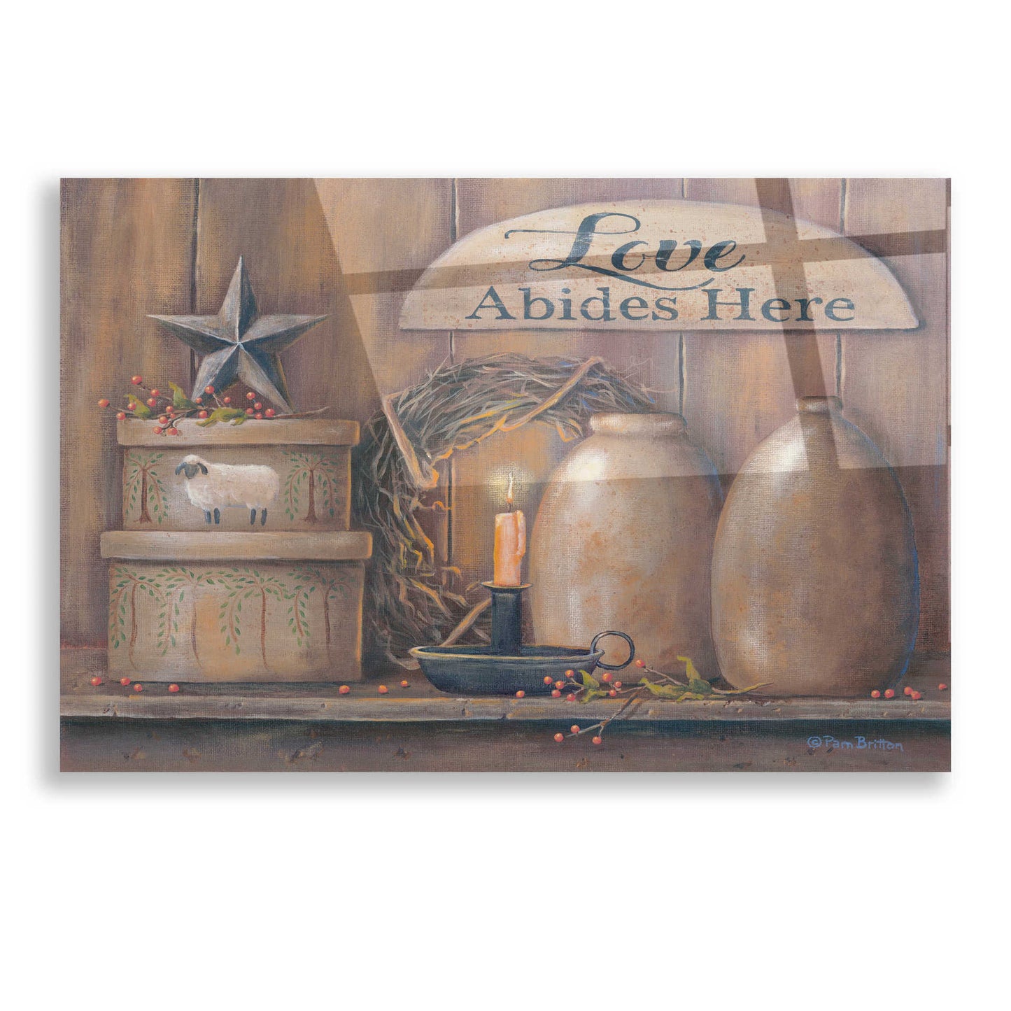 Epic Art 'Love Abides Here Shelf' by Pam Britton, Acrylic Glass Wall Art,16x12