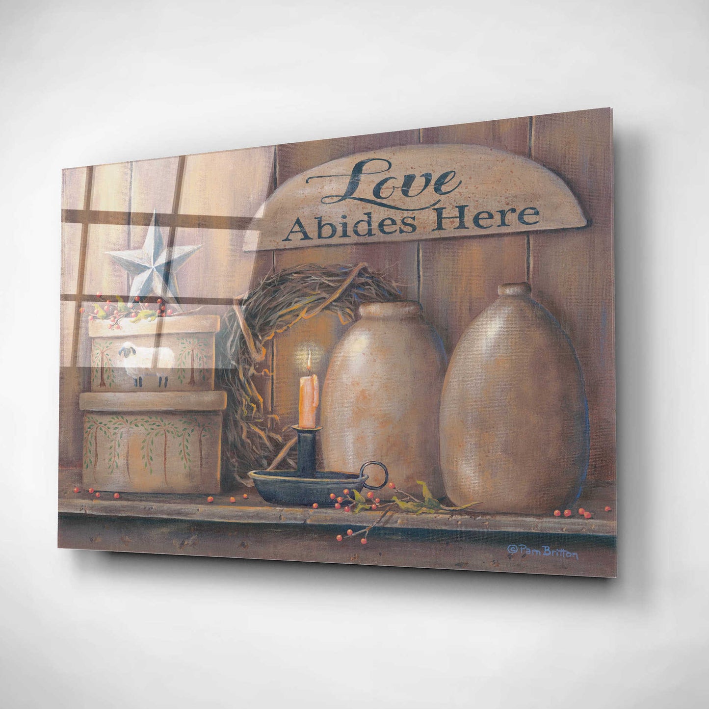 Epic Art 'Love Abides Here Shelf' by Pam Britton, Acrylic Glass Wall Art,24x16