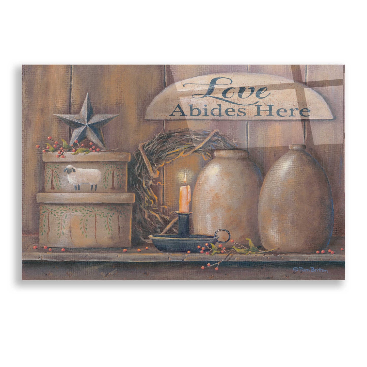 Epic Art 'Love Abides Here Shelf' by Pam Britton, Acrylic Glass Wall Art,24x16