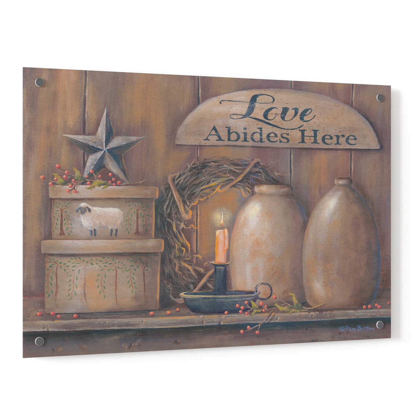 Epic Art 'Love Abides Here Shelf' by Pam Britton, Acrylic Glass Wall Art,36x24