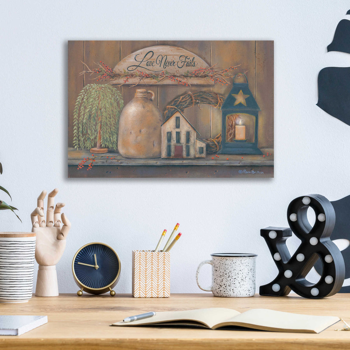 Epic Art 'Love Never Fails Shelf' by Pam Britton, Acrylic Glass Wall Art,16x12
