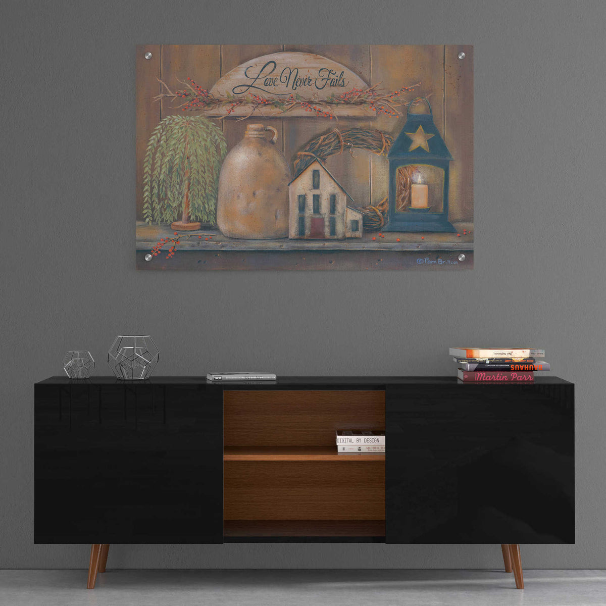 Epic Art 'Love Never Fails Shelf' by Pam Britton, Acrylic Glass Wall Art,36x24