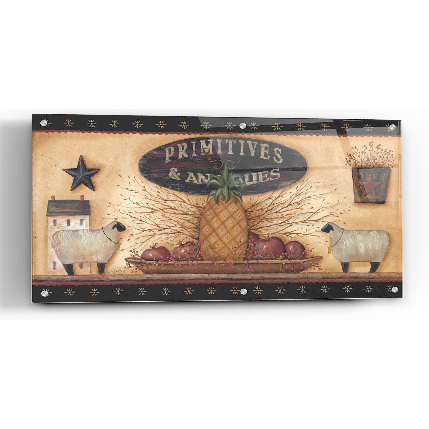 Epic Art 'Primitives & Antiques Shelf' by Pam Britton, Acrylic Glass Wall Art,24x12