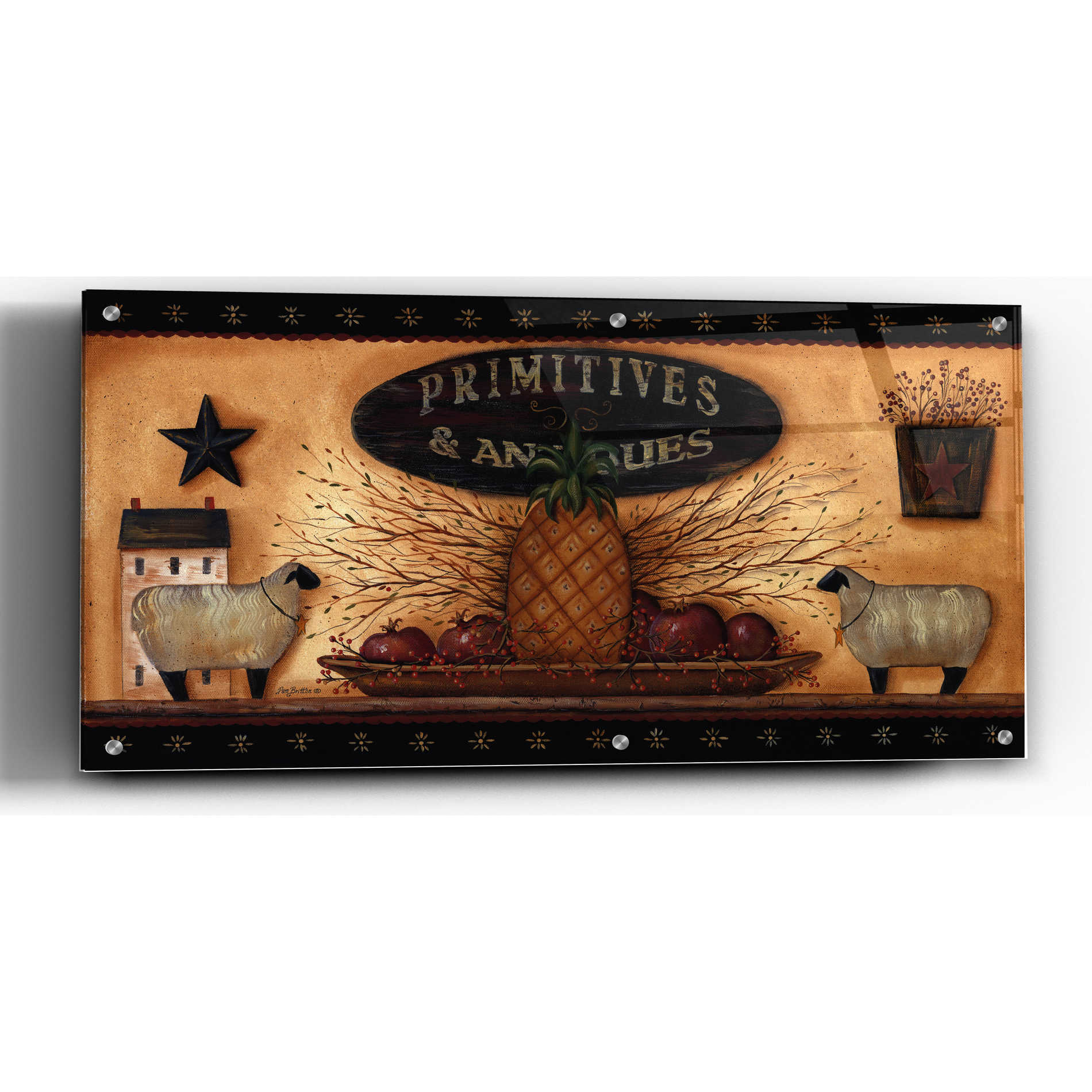 Epic Art 'Primitives & Antiques Shelf' by Pam Britton, Acrylic Glass Wall Art,24x12