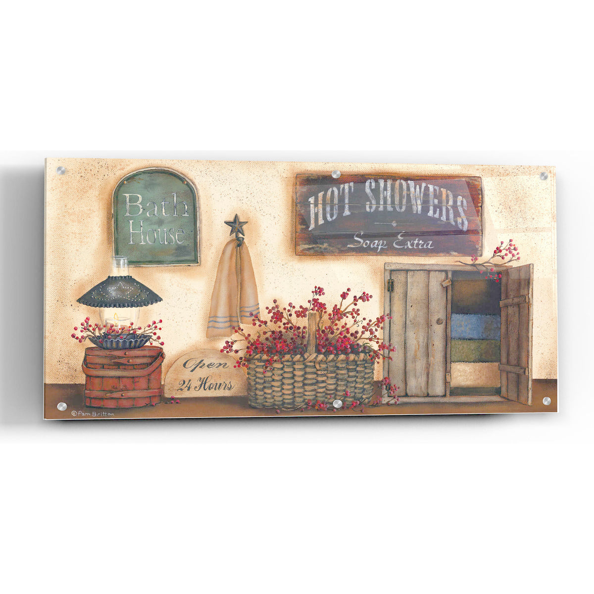 Epic Art 'Bath House' by Pam Britton, Acrylic Glass Wall Art,24x12