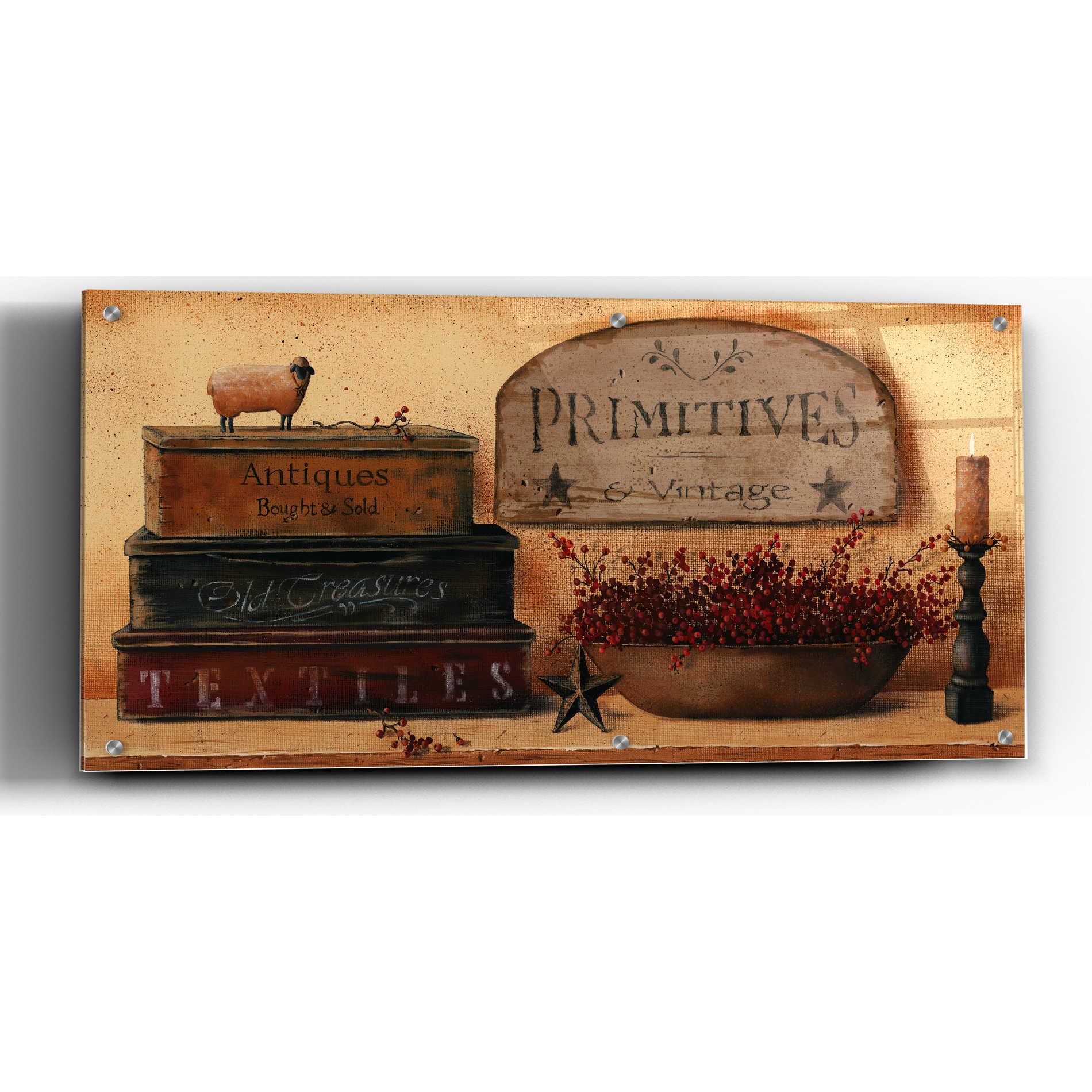 Epic Art 'Primitives & Vintage' by Pam Britton, Acrylic Glass Wall Art,24x12