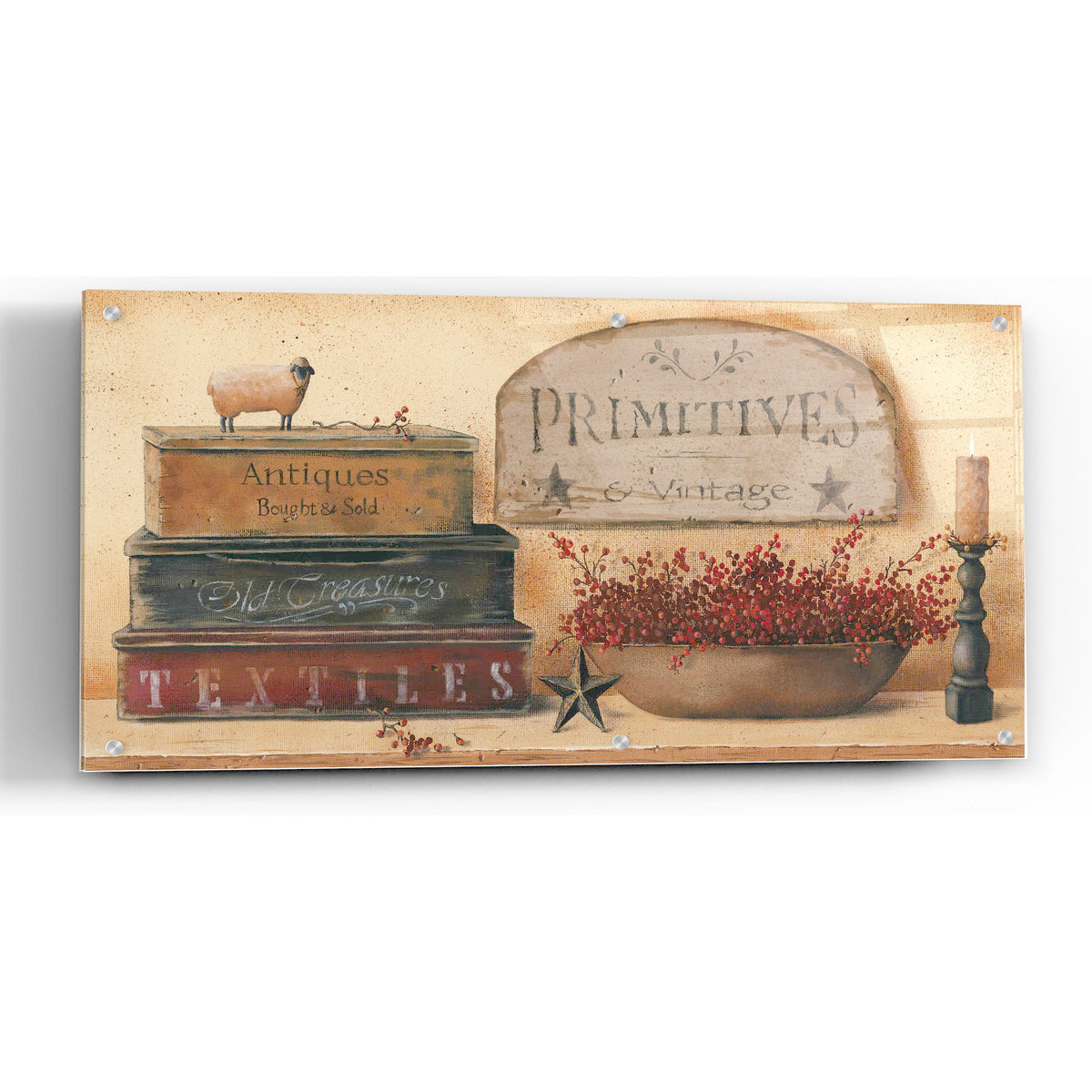 Epic Art 'Primitives & Vintage' by Pam Britton, Acrylic Glass Wall Art,48x24