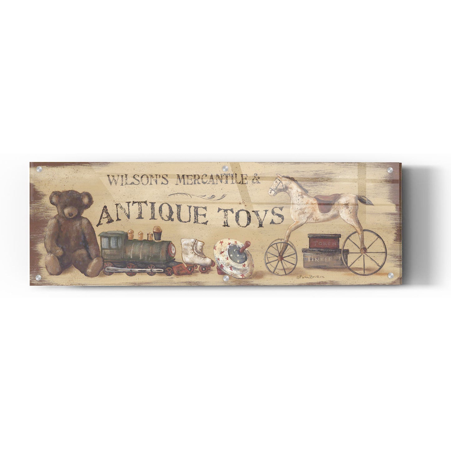 Epic Art 'Vintage Toys' by Pam Britton, Acrylic Glass Wall Art,36x12